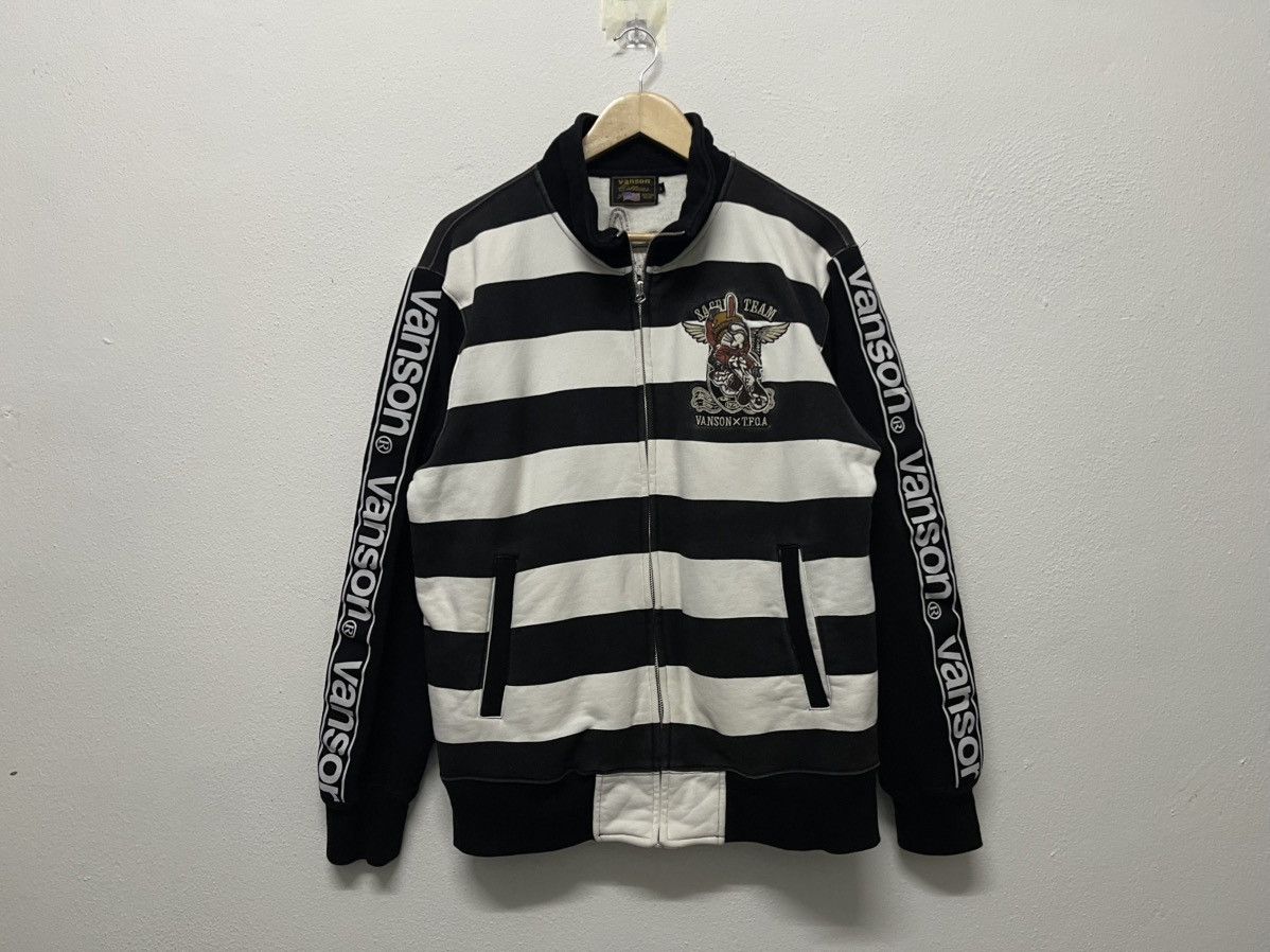 Japanese Brand × Vanson Leathers × Vintage 2000s VANSON X T.F.O.A STRIPES EMBROIDERED ZIPPER SWEATER Size US L / EU 52-54 / 3 - 2 Thumbnail