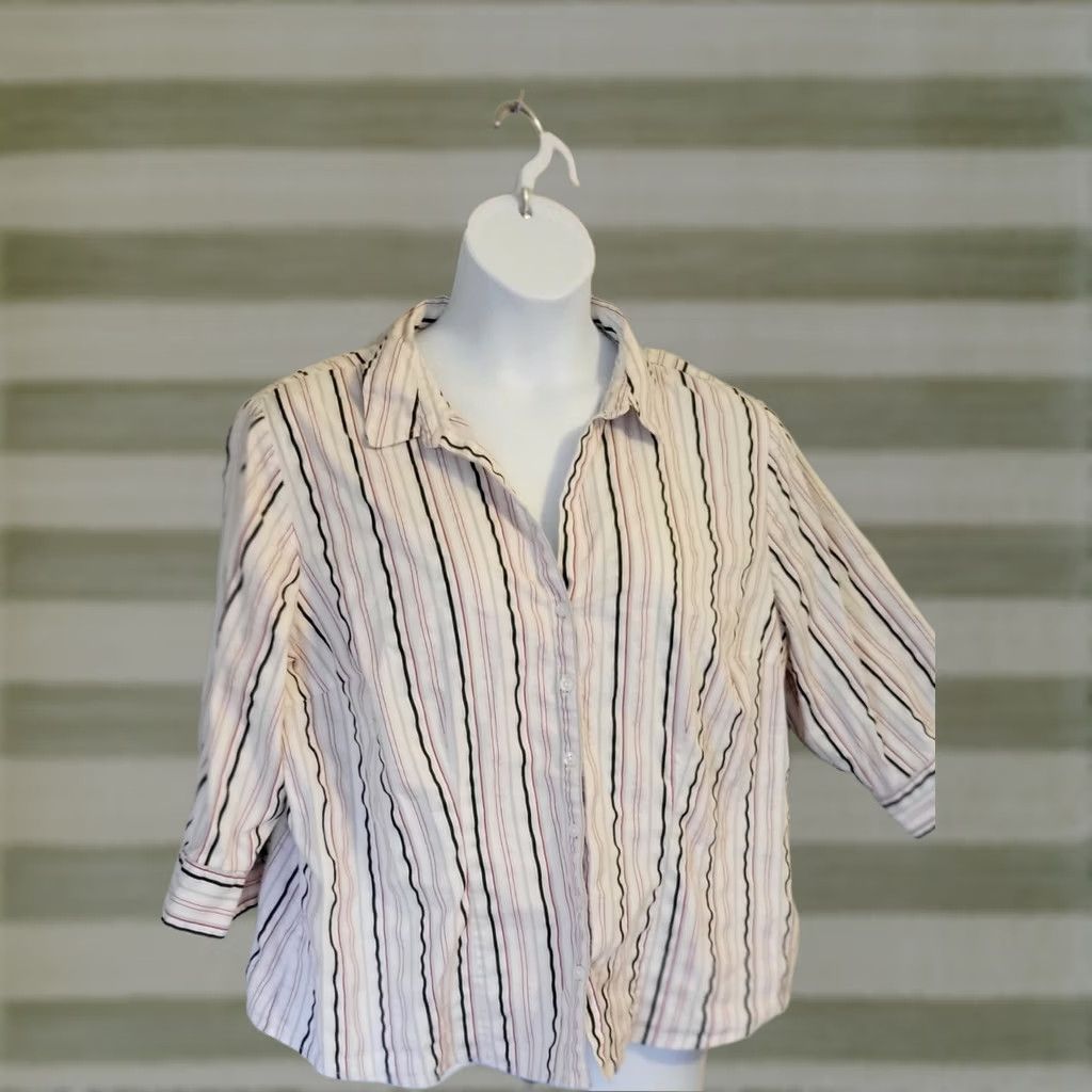 Vintage Vintage Fashion Bug Shirt Plus 2X 22 24 Classic Striped Button Up Size 4XL / US 24-26 - 1 Thumbnail