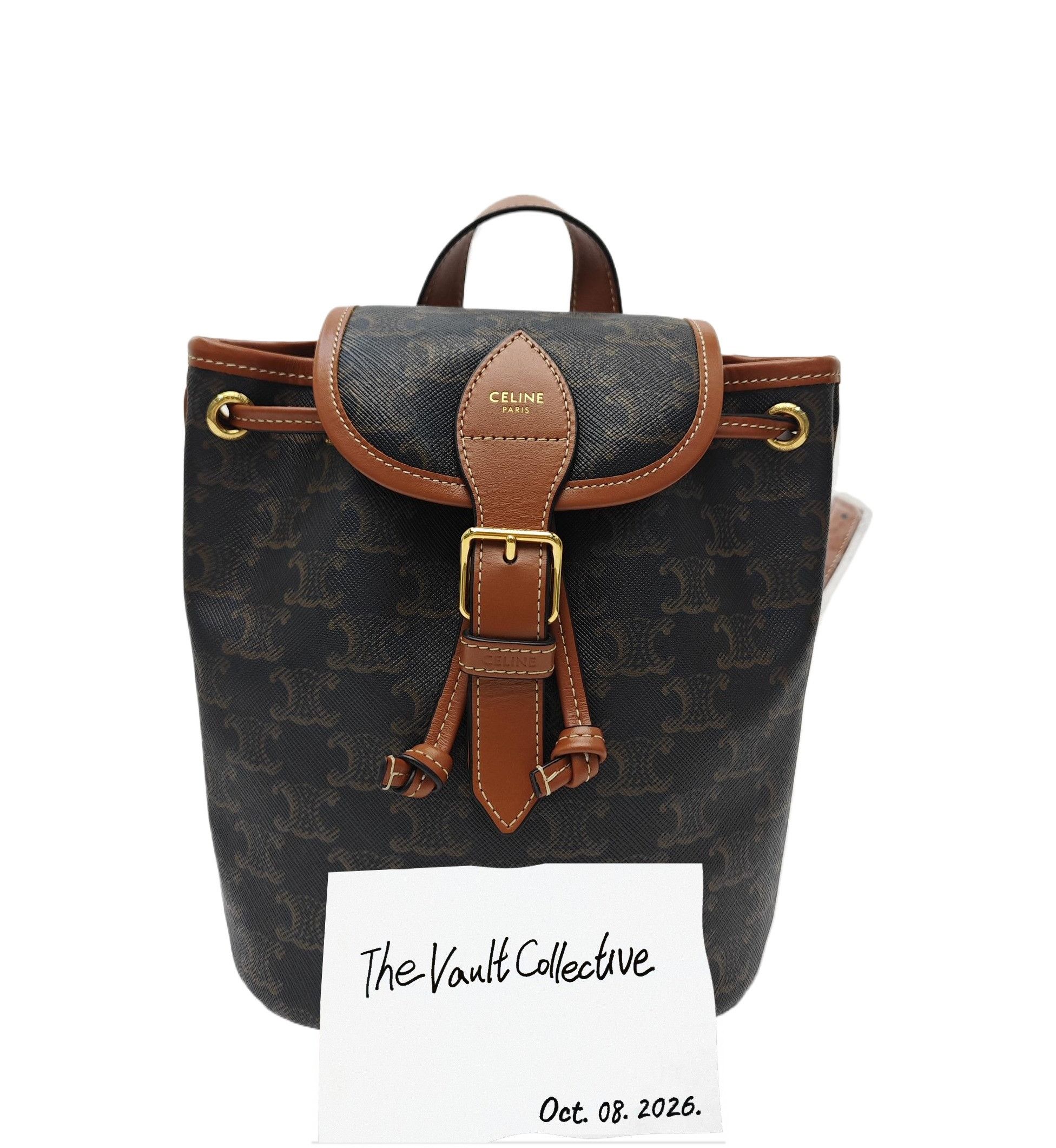 Celine CELINE TRIOMPHE mini dark browncoated canvas Triomphe backpack gold hardware Size ONE SIZE - 1 Thumbnail