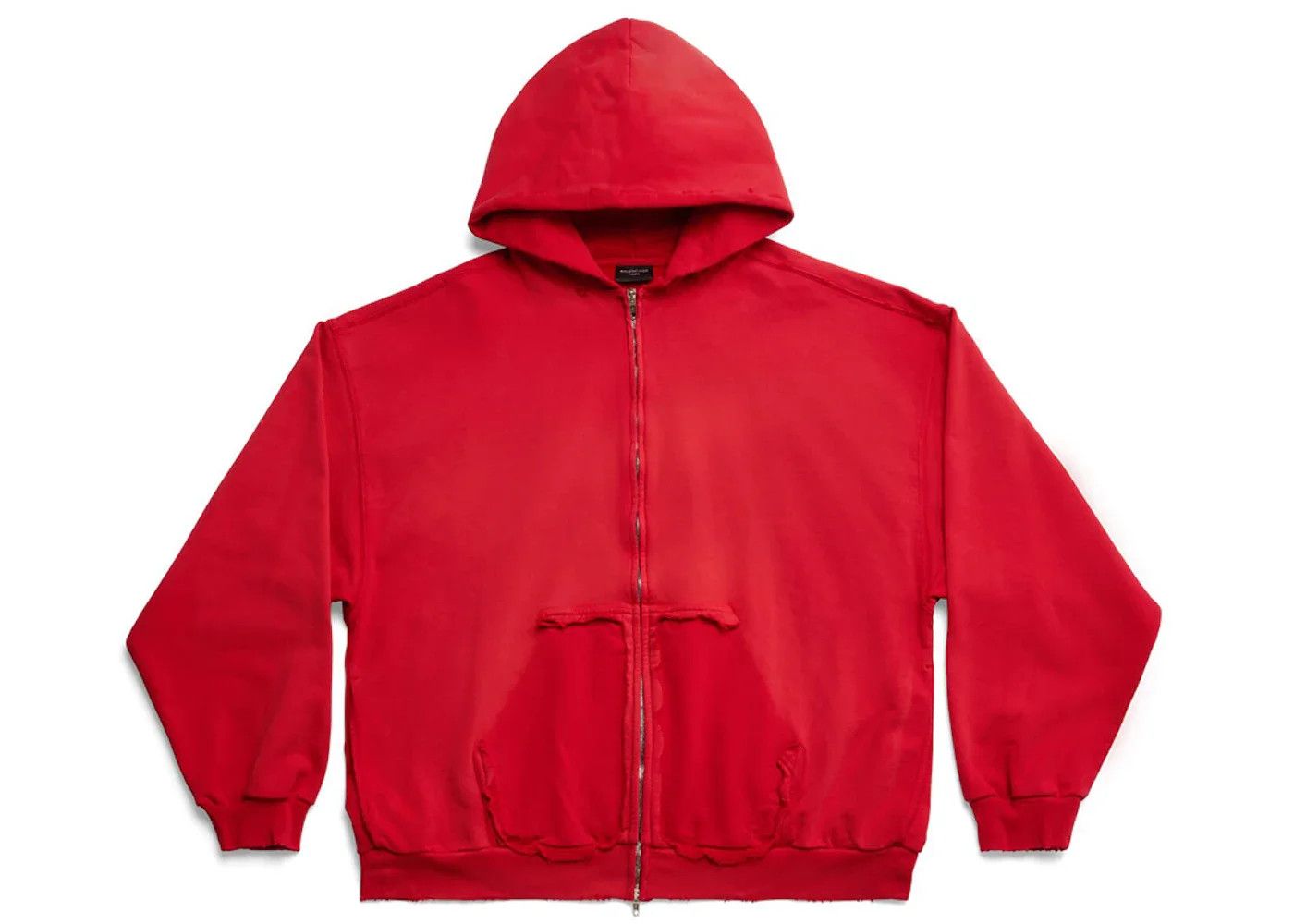 Balenciaga o1tr1nto1225 Tape Type Ripped Pocket Zip-Up Hoodie in Red Size US S / EU 44-46 / 1 - 1 Thumbnail