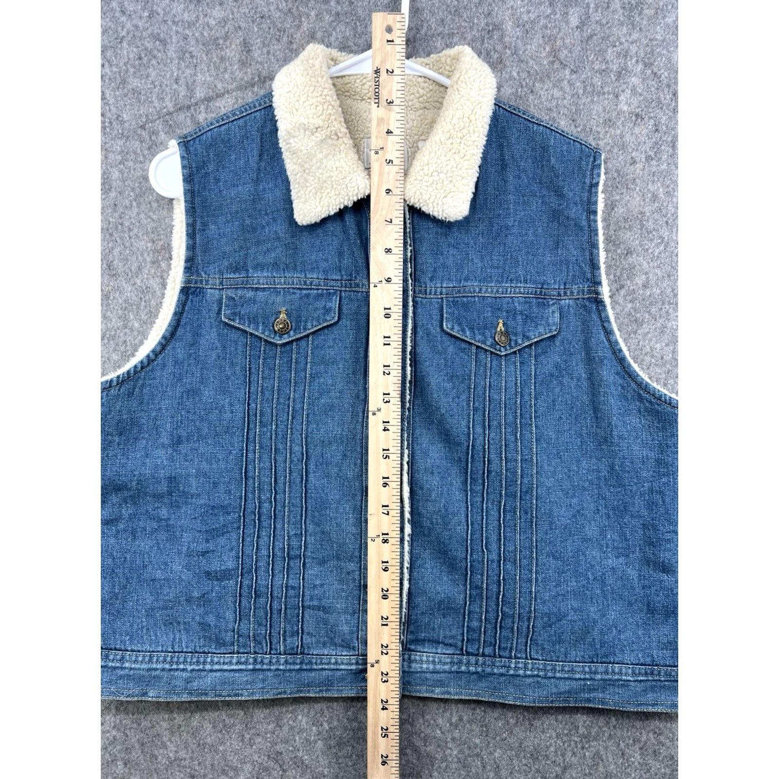 Denime Emma James Liz Clairborne Women's Blue Denim Sherpa Lined Vest XL Western Vest Vest Lined Pockets Bohemian Western Womens XL Blue Denim Vest Size XL / US 12-14 / IT 48-50 - 3 Thumbnail