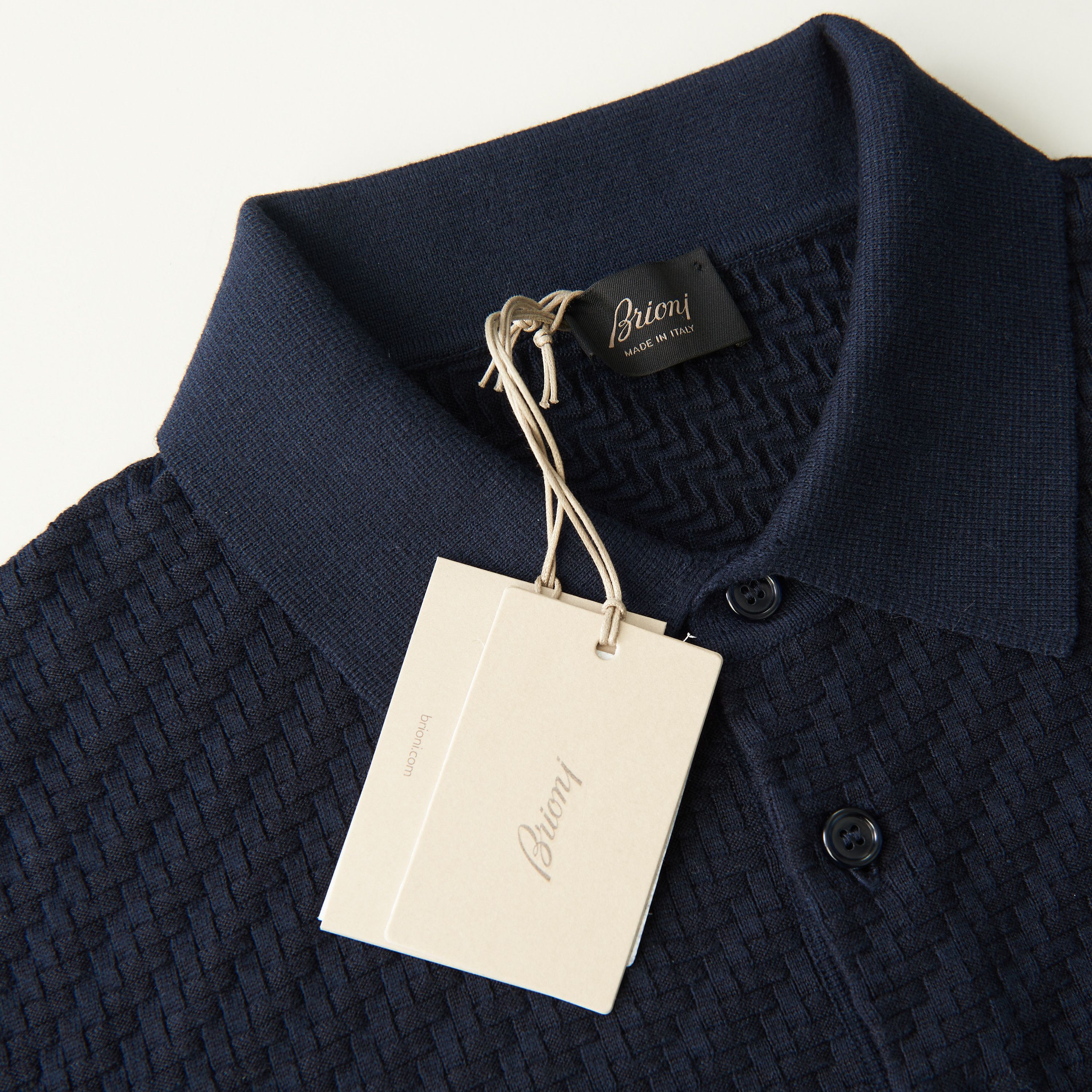 Brioni Navy Blue Polo Shirt - Trama Weave Cotton Silk & Cashmere Size US L / EU 52-54 / 3 - 8 Thumbnail