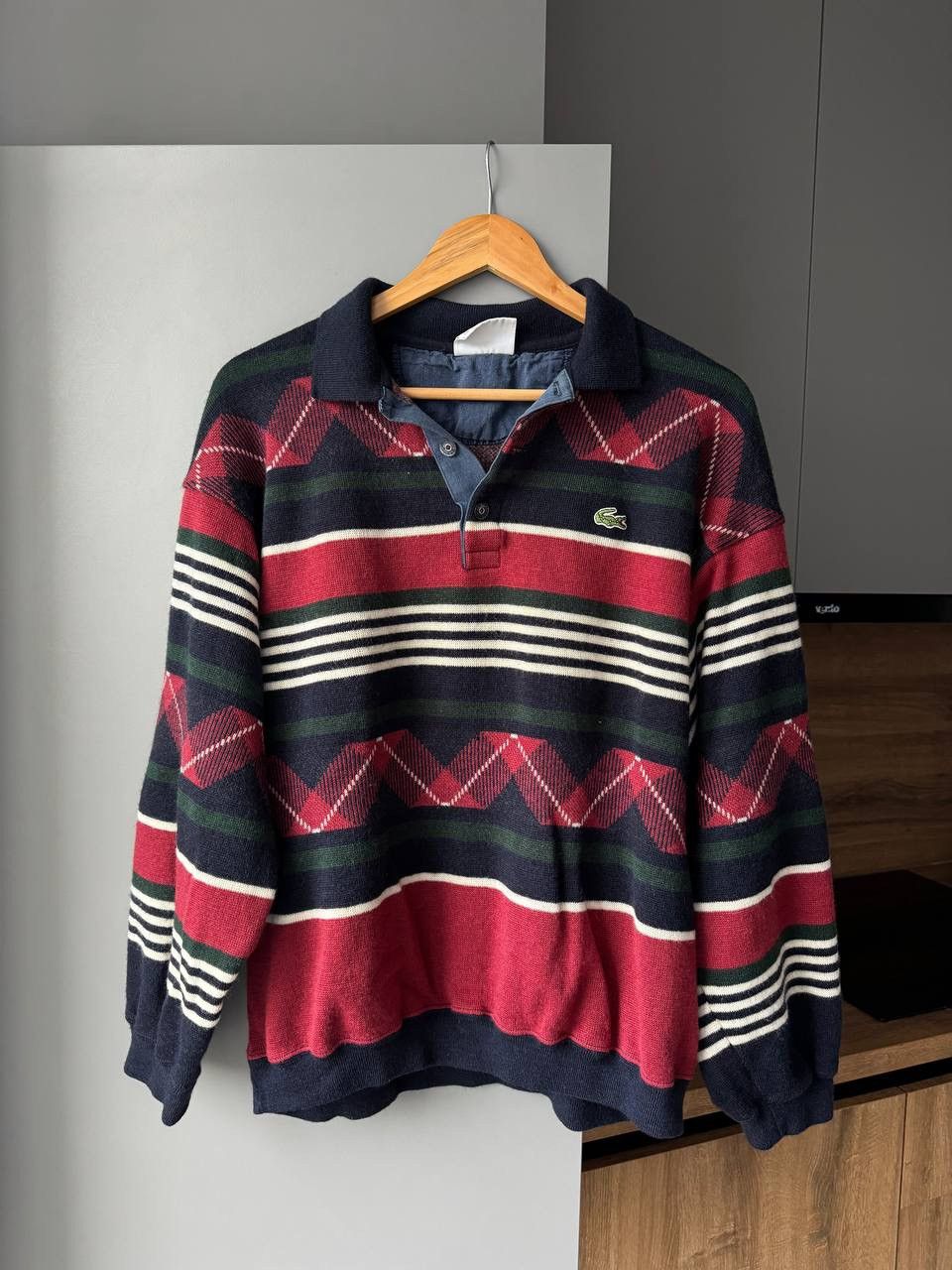 Lacoste Vintage Lacoste Wool Knit Polo Sweater Rugby Striped 90s Size US L / EU 52-54 / 3 - 1 Thumbnail