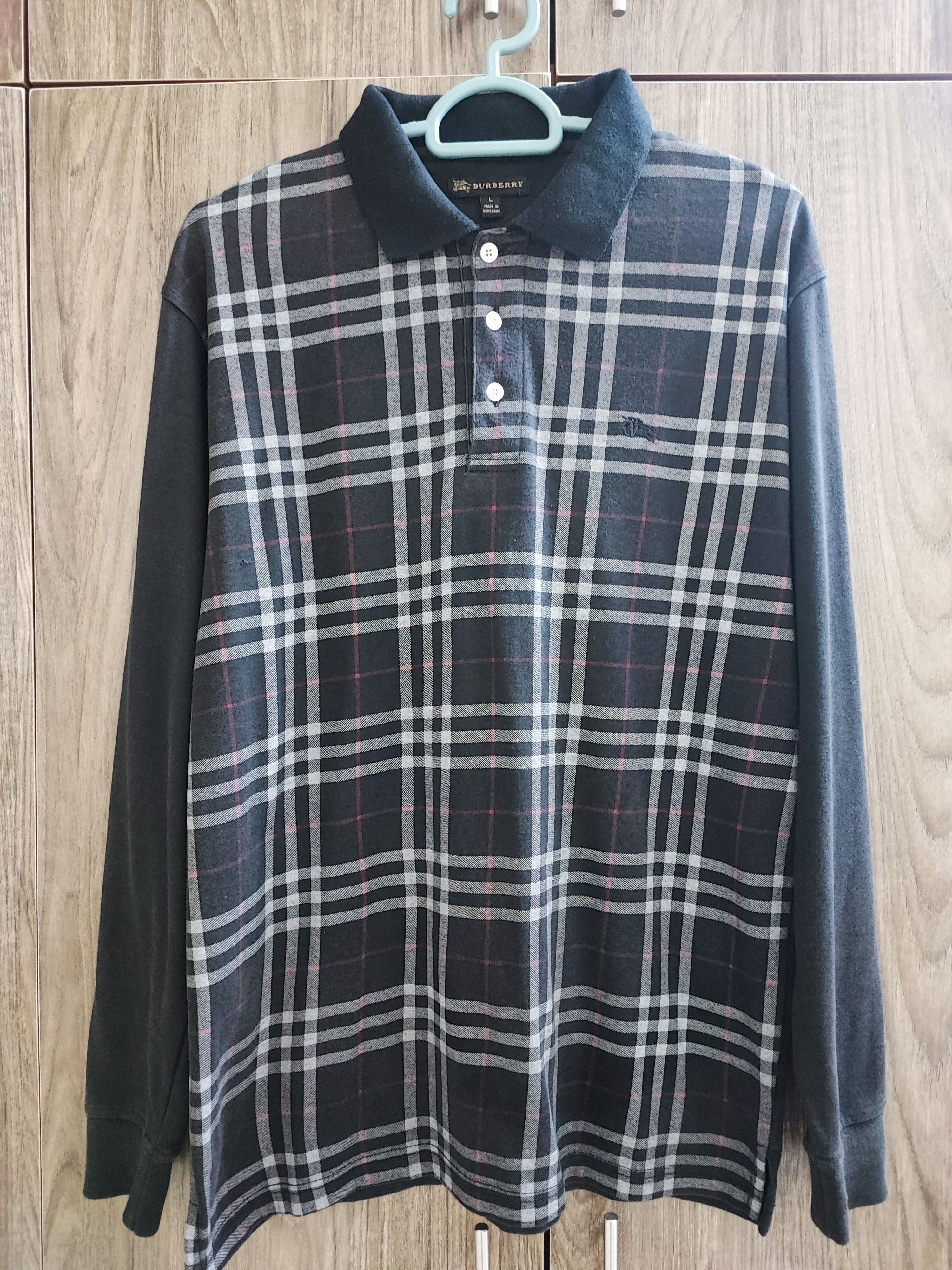 Burberry × Designer Vintage Burberry Black Nova Check Long Sleeve Polo Shirt Size US L / EU 52-54 / 3 - 1 Thumbnail