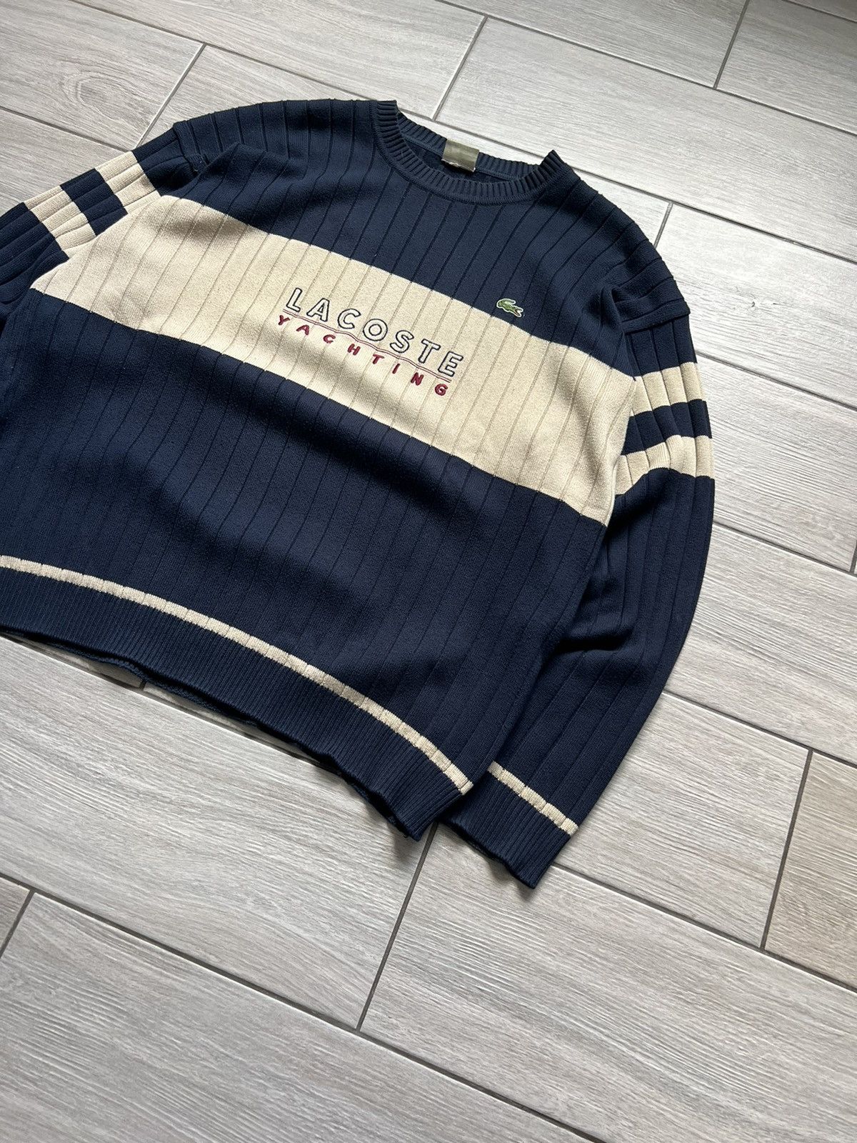 Lacoste Vintage 90s Lacoste Sweatshirt Stripe Big Logo Streetwear Size US XXL / EU 58 / 5 - 3 Thumbnail