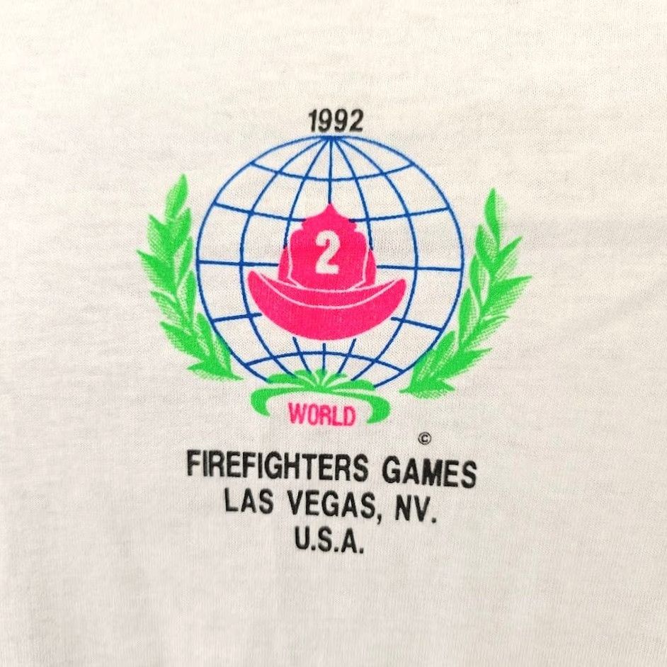 Vintage VINTAGE All Sport T Shirt Mens 2XL White 90s 1992 Vegas Made In USA Firefighter Games Graphic Tee Short Sleeve Crew Neck Size US XXL / EU 58 / 5 - 3 Thumbnail