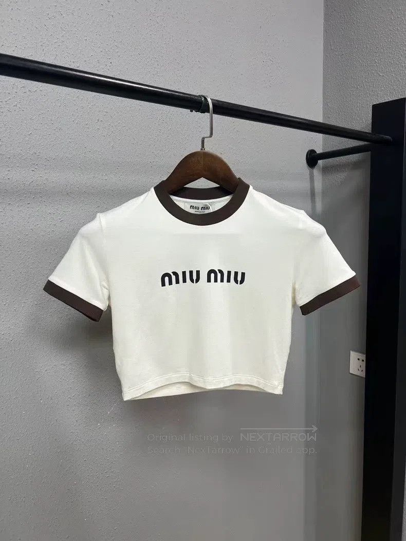 Miu Miu Miu Miu Size XS Brown letter short sleeve Size XS / US 0-2 / IT 36-38 - 1 Thumbnail