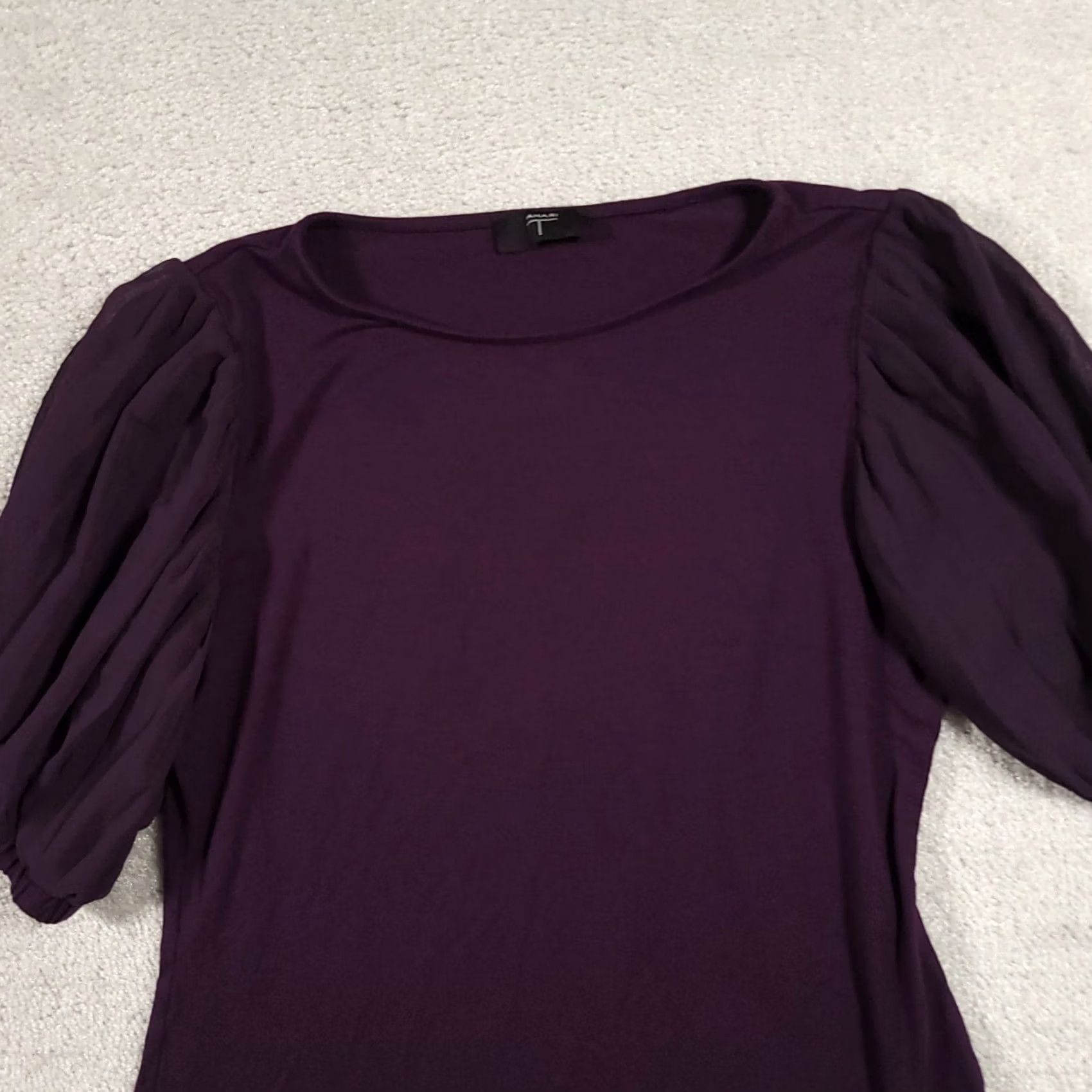 Vintage Tahari Shirt Women's XS Purple Short Balloon Sleeve Blouse Round Neck Stretch Shirt Size XS / US 0-2 / IT 36-38 - 3 Thumbnail