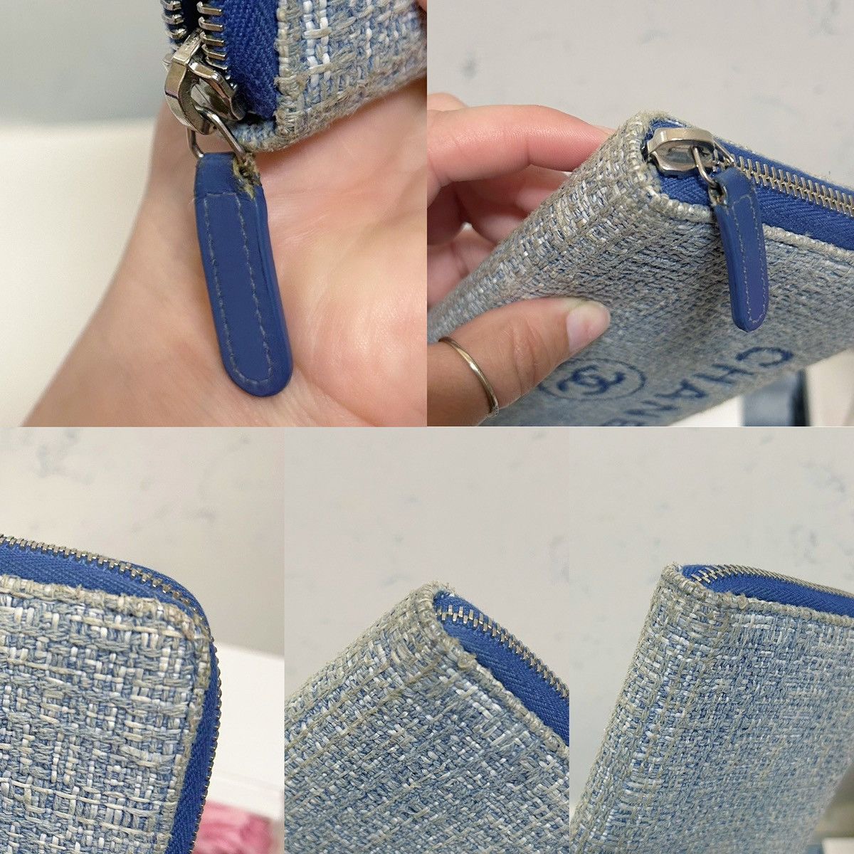 Chanel Authentic Chanel Light Blue Deauville Tweed Wallet / Clutch Size ONE SIZE - 7 Thumbnail