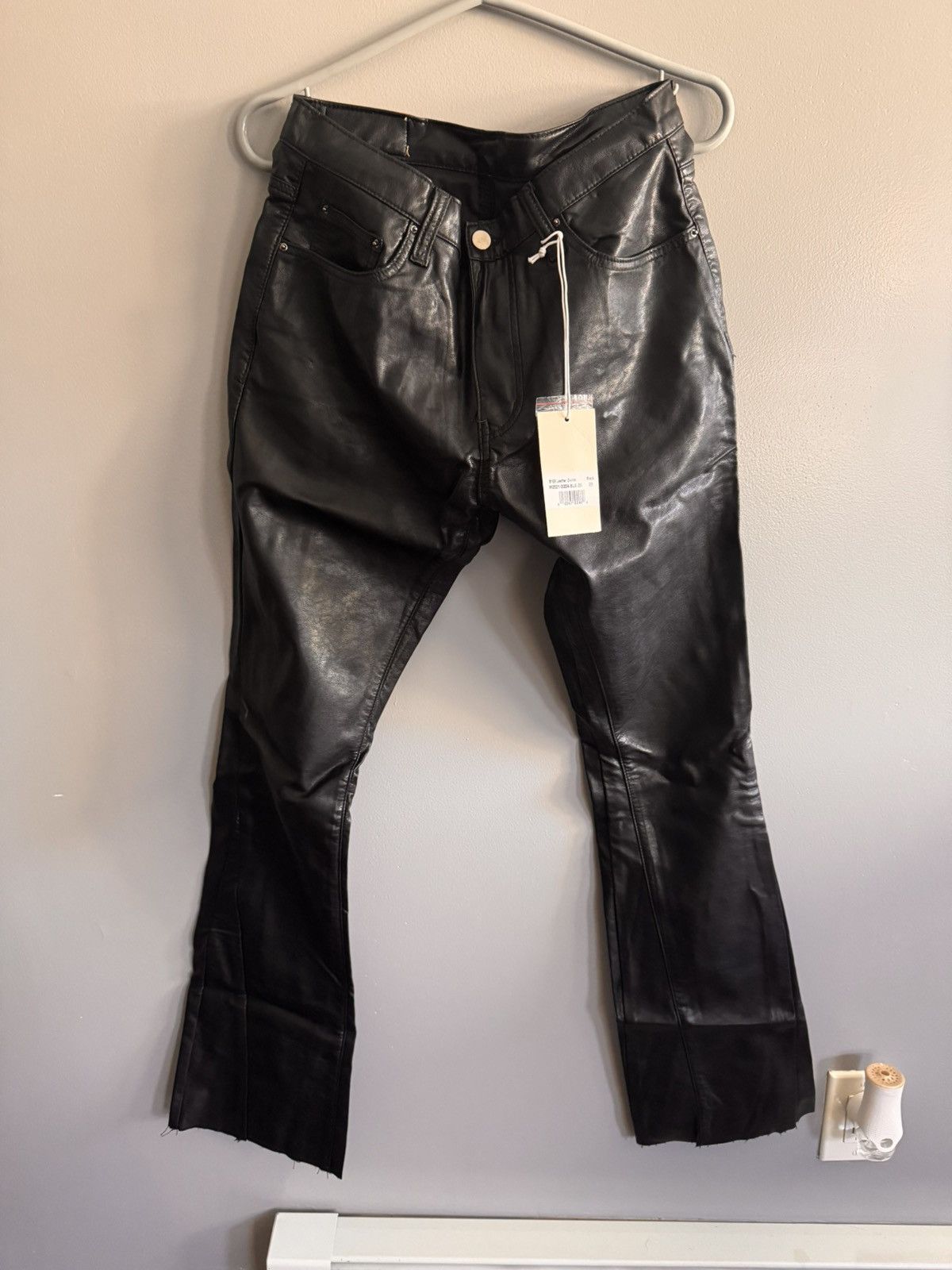 MNML × Playboi Carti × Streetwear MNML Black Leather Flare Jeans 