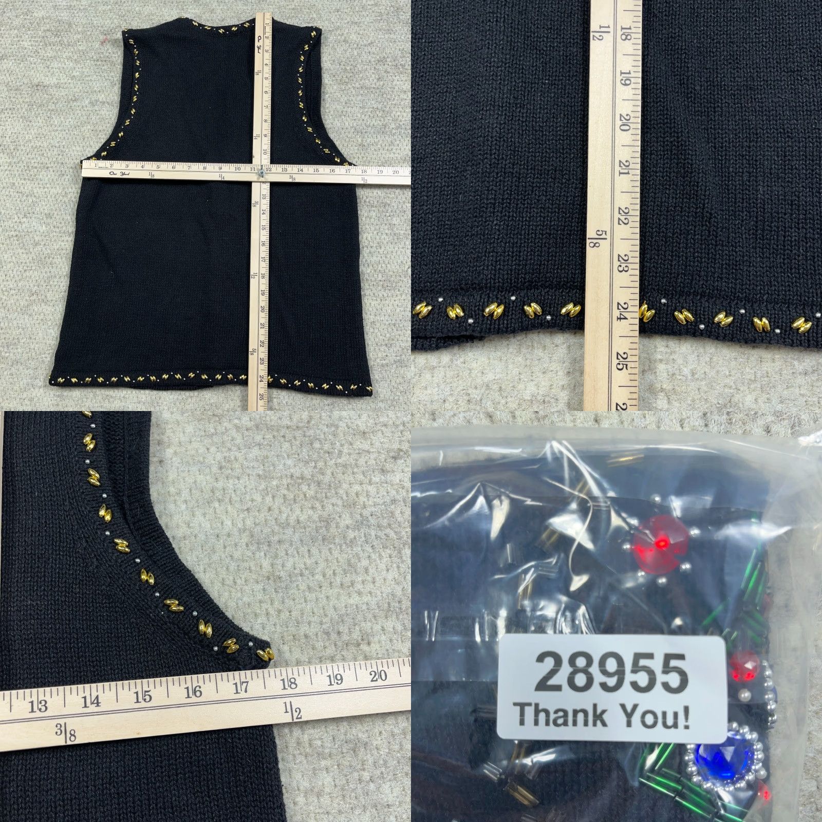 Vintage VINTAGE Claudia D Sweater Vest Women M Black Christmas 90s Beads Embroidered Logo Knit Heavyweight Vest Mens Womens Size M / US 6-8 / IT 42-44 - 8 Thumbnail