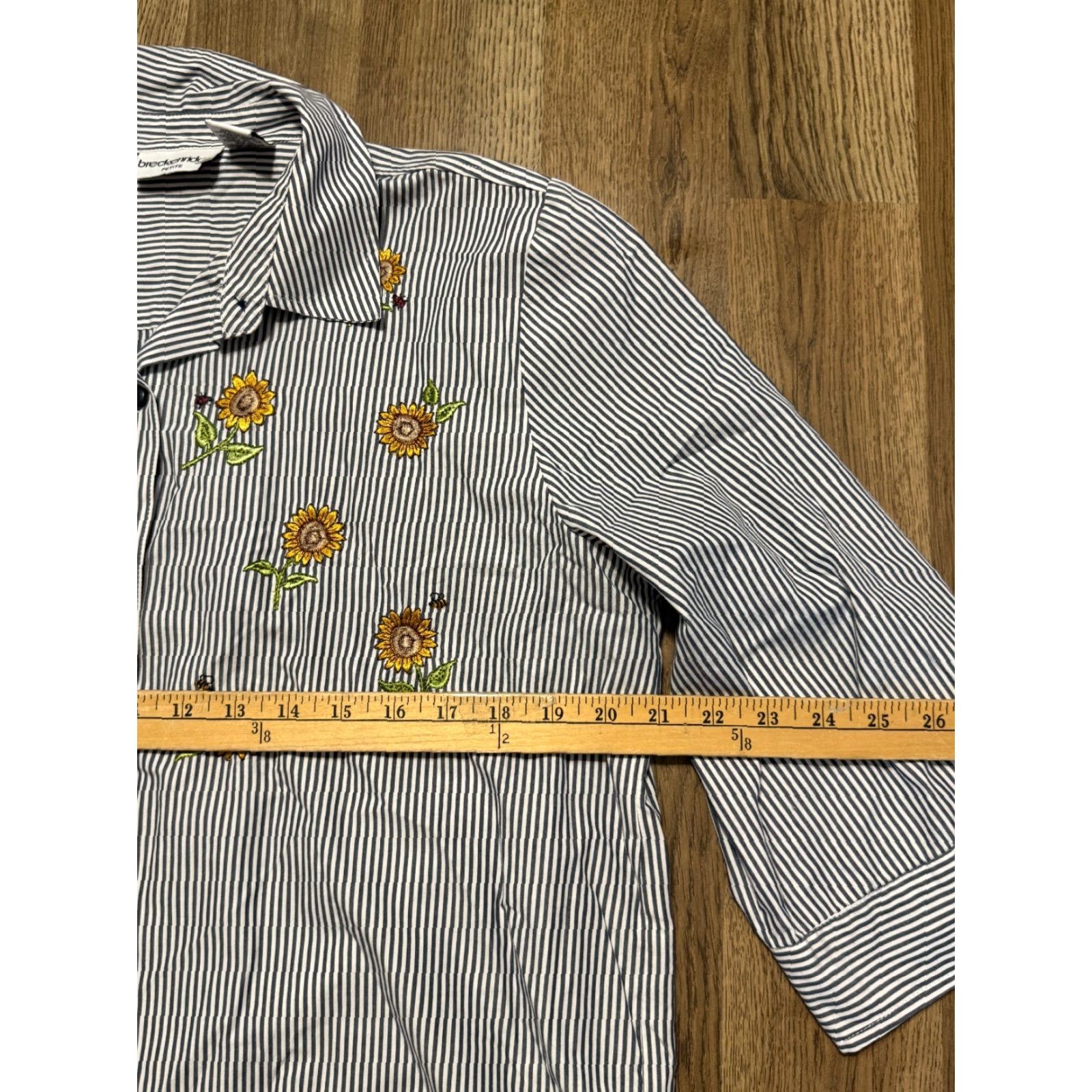 Sunflower Breckenridge Shirt Women's PL White Black Striped Sunflower Embroider Button Up Size L / US 10 / IT 46 - 7 Thumbnail