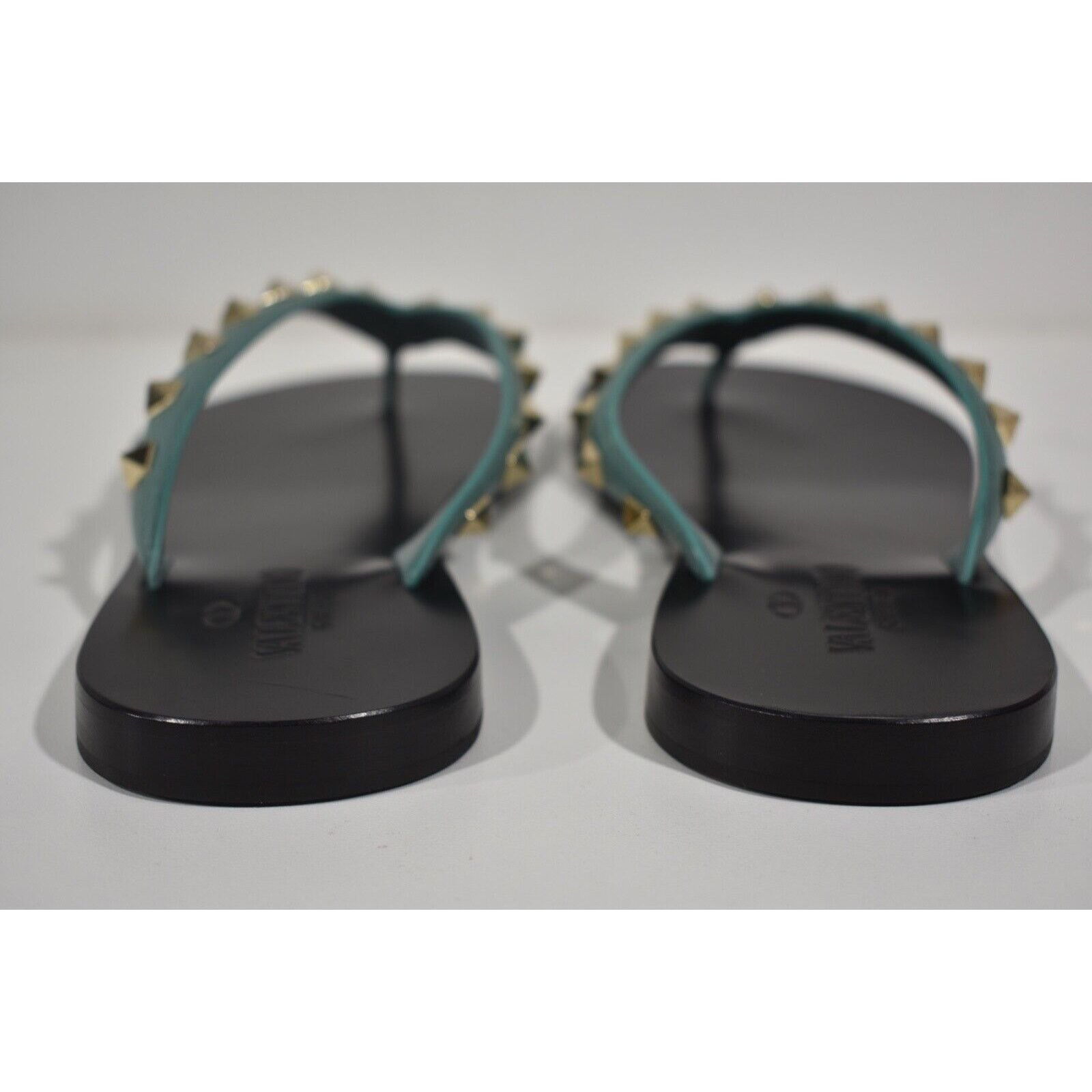 Valentino Valentino Rockstud Green Stud Black Leather Thong Sandal Size US 7.5 / IT 37.5 - 9 Thumbnail