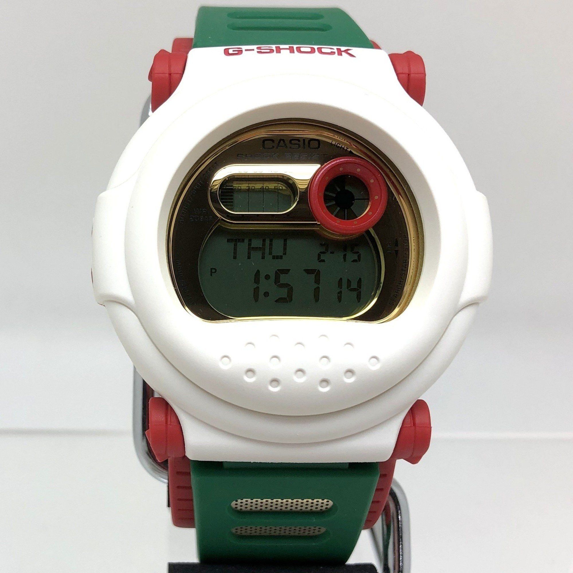 image of Casio G-Shock Watch G-001Cb-7Jf Nexax Capsule Tough Winter Gold Series White Green Red Digital Quar