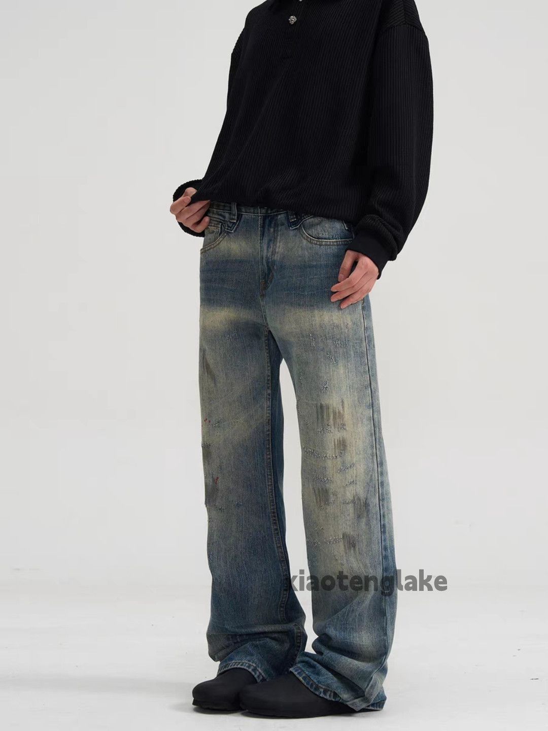Jean × Vintage washed faded paint stain damaged yuppie y2k jeans Size US 34 / EU 50 - 2 Thumbnail