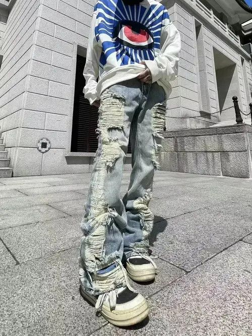 Designer × Vintage flared distressed damaged ripped jeans Size US 32 / EU 48 - 2 Thumbnail