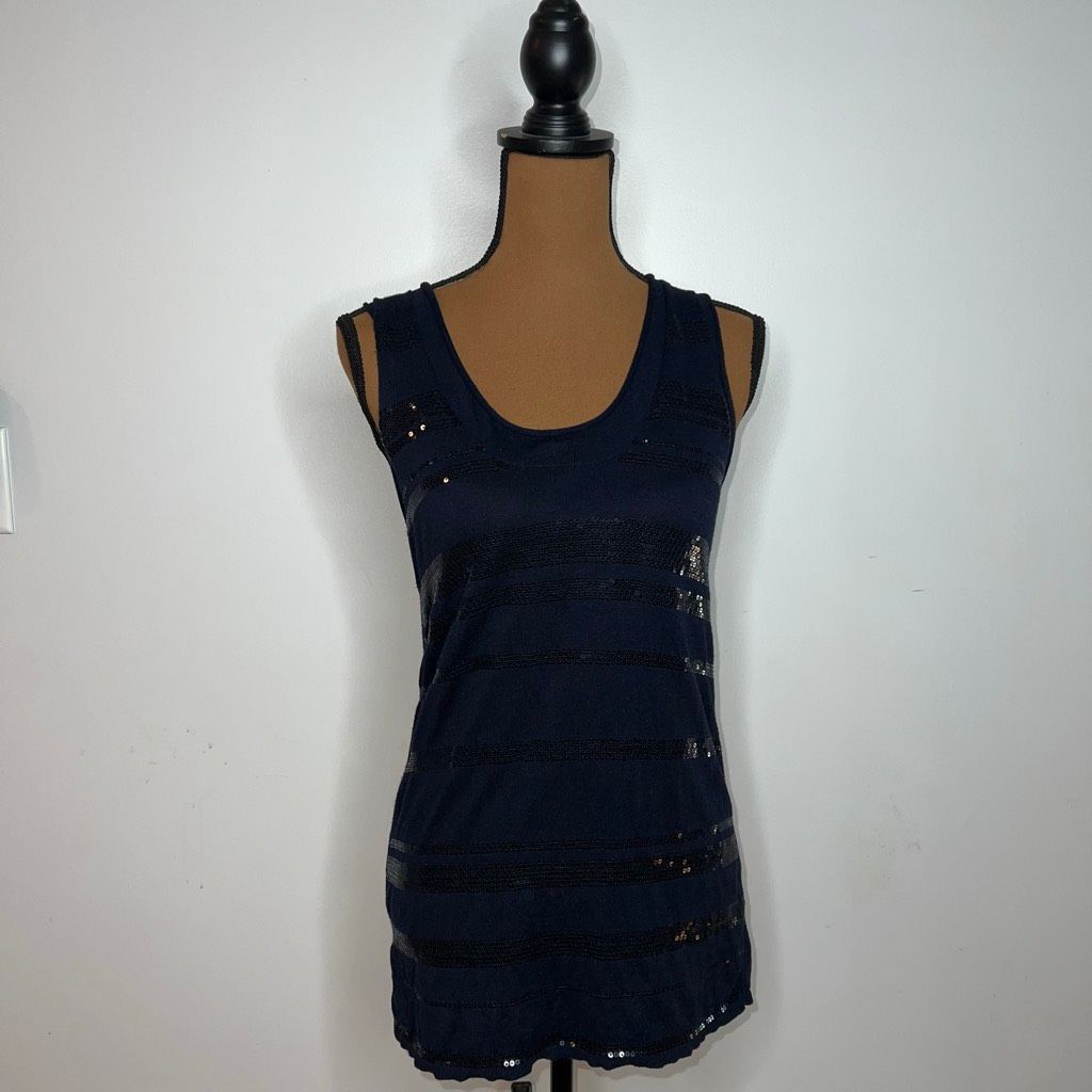 Banana Republic Banana Republic, Navy Blue Front Sequin Striped Long Tank, Women’s Small Size S / US 4 / IT 40 - 12 Thumbnail