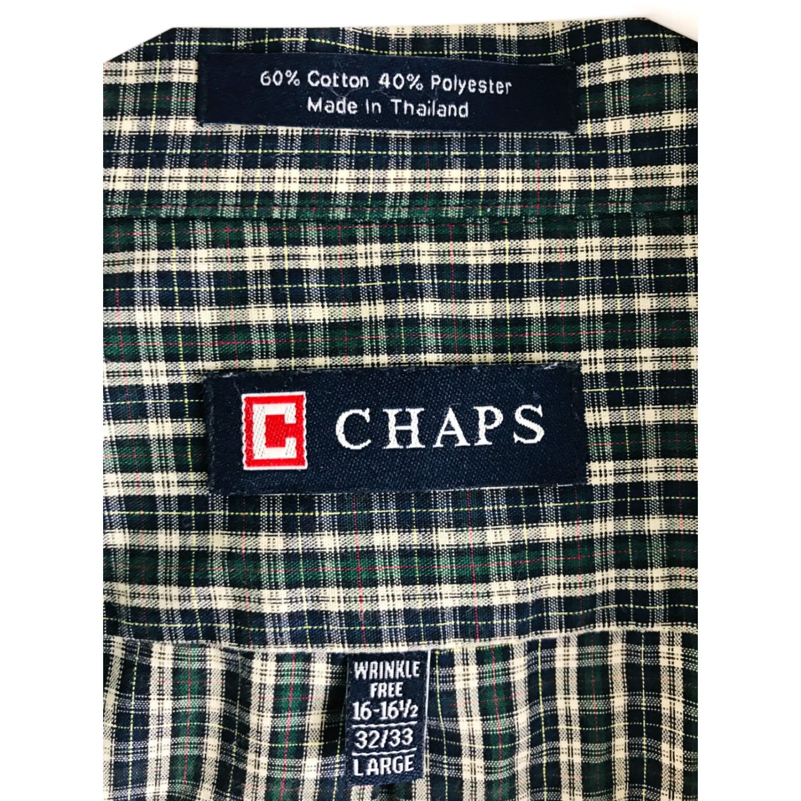 Chaps Chaps Shirt Men's Large 16-16.5 32/33 Green Navy Blue Button-Down Plaid Regular Size US L / EU 52-54 / 3 - 2 Thumbnail