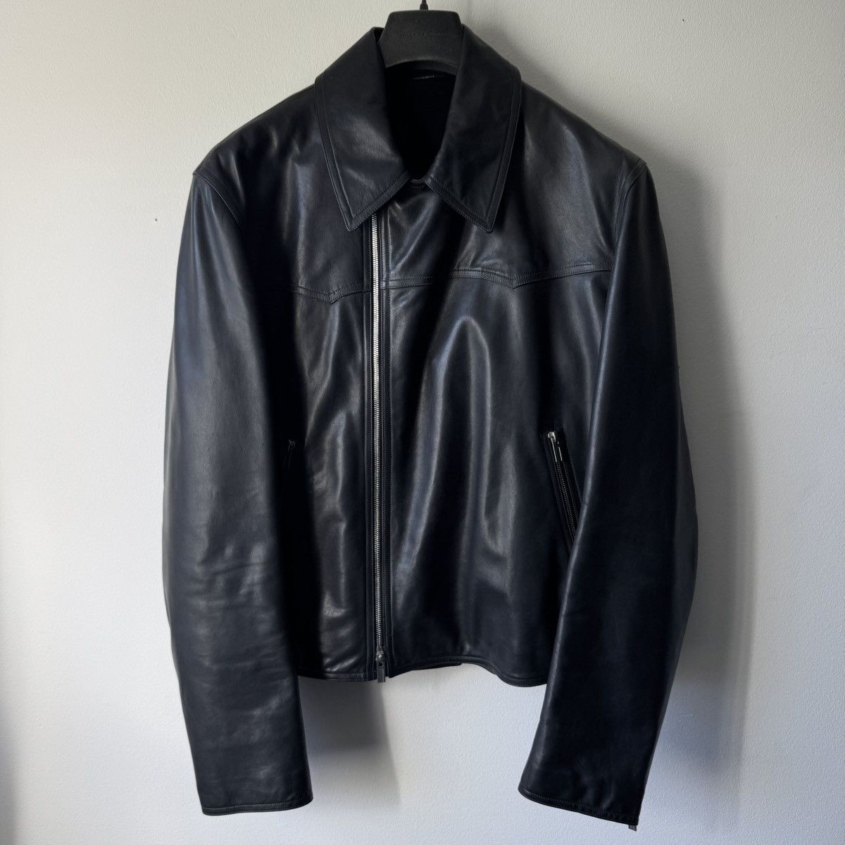 Hermes Hermes Black Calf Leather Cashmere Lined Cropped Jacket Size US L / EU 52-54 / 3 - 1 Thumbnail