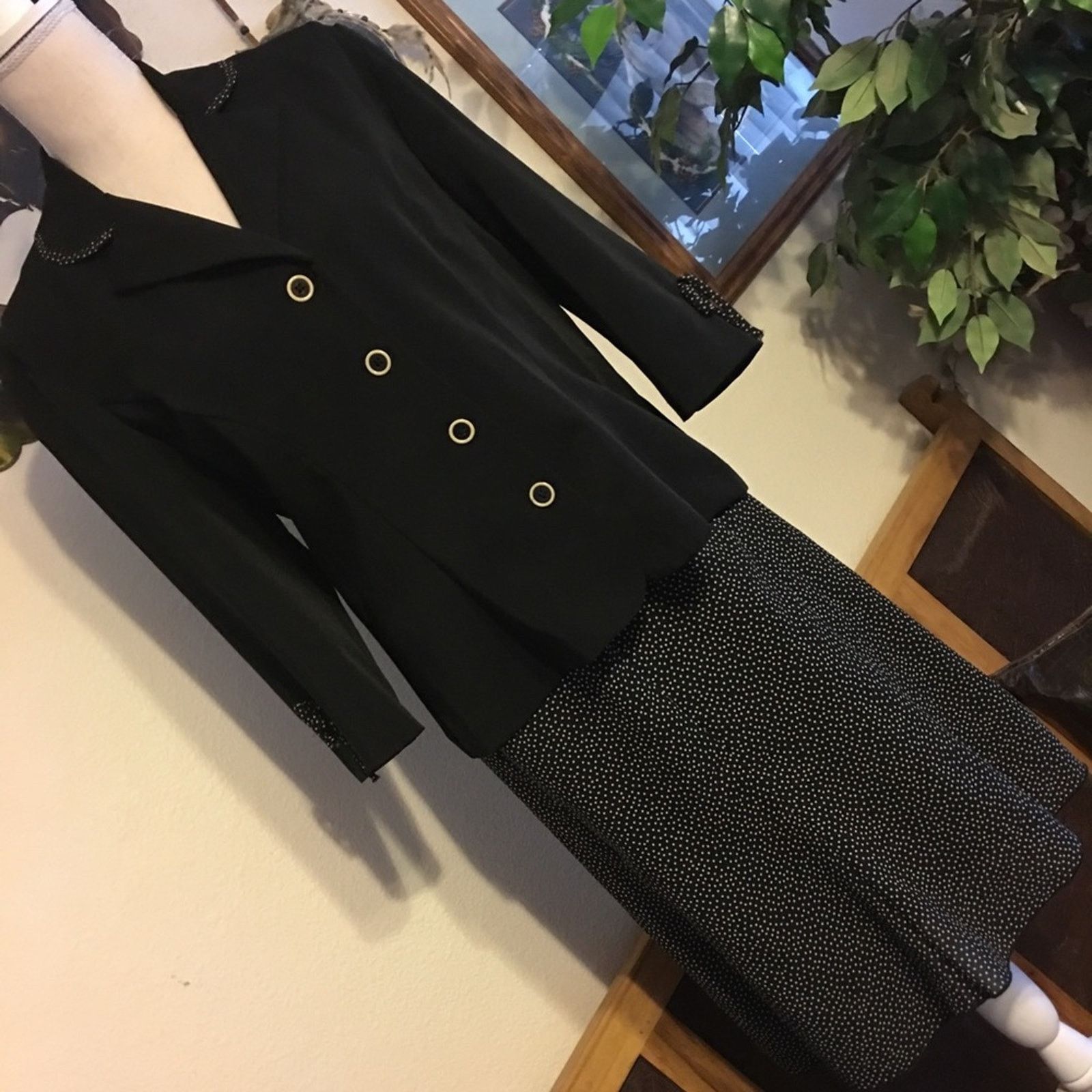 Vintage Courtenay black jacket skirt set polka dot career Size XL / US 12-14 / IT 48-50 - 1 Thumbnail