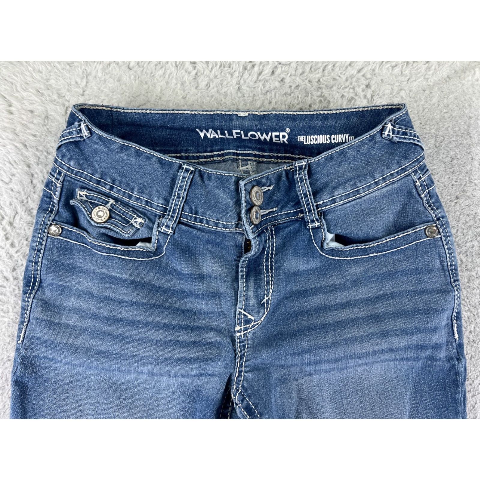 Vintage VINTAGE Wallflower Jeans Women's Denim Pants 5 Blue Low Rise Bootcut Stretch Cotton 24x31 Size 27" / US 4 / IT 40 - 4 Thumbnail