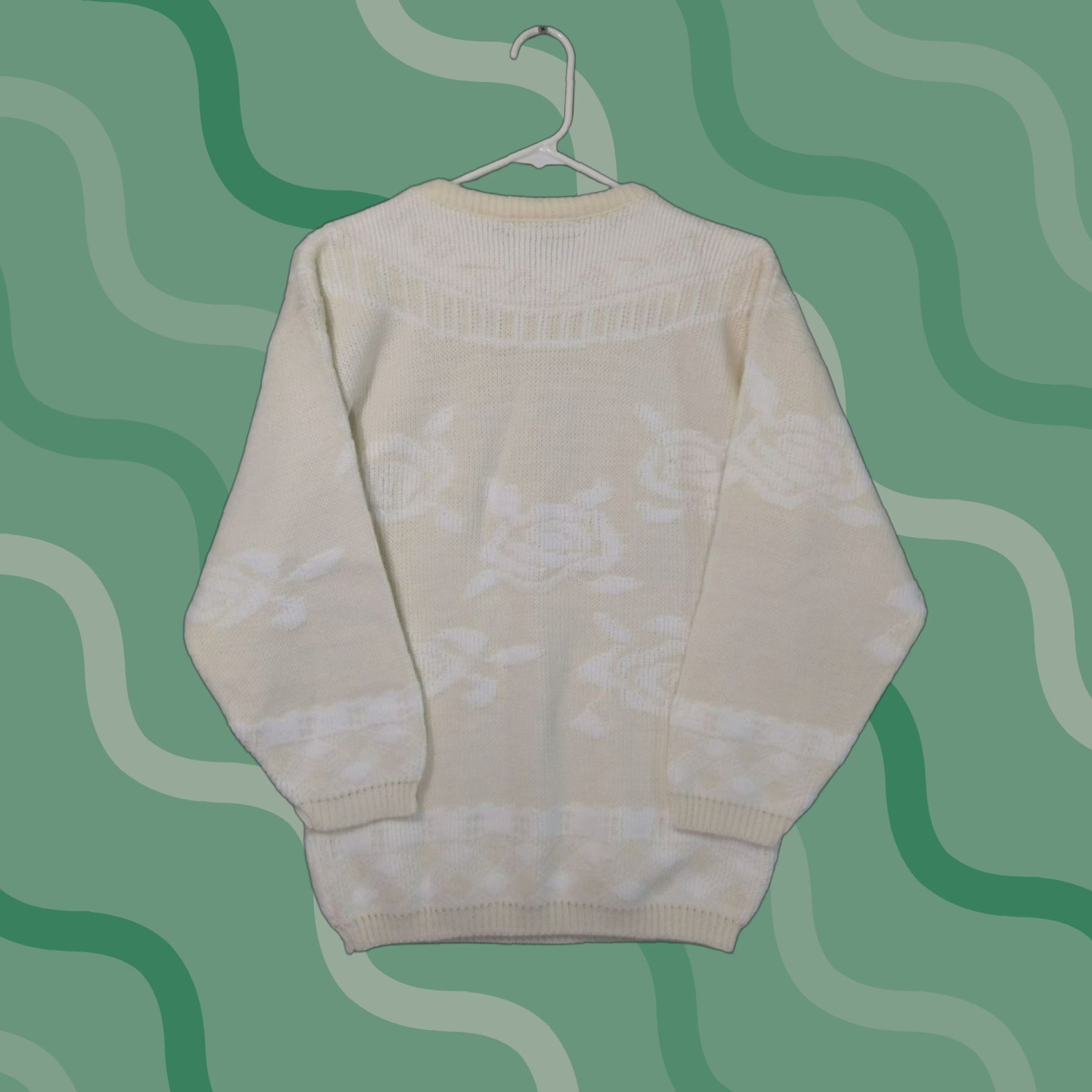 Vintage VINTAGE College Point Sweater Womens Large Cream Floral Rose Coquette Grandma 80s Pullover Crew Neck Long Sleeve Knit Top Beige -я Size L / US 10 / IT 46 - 1 Thumbnail