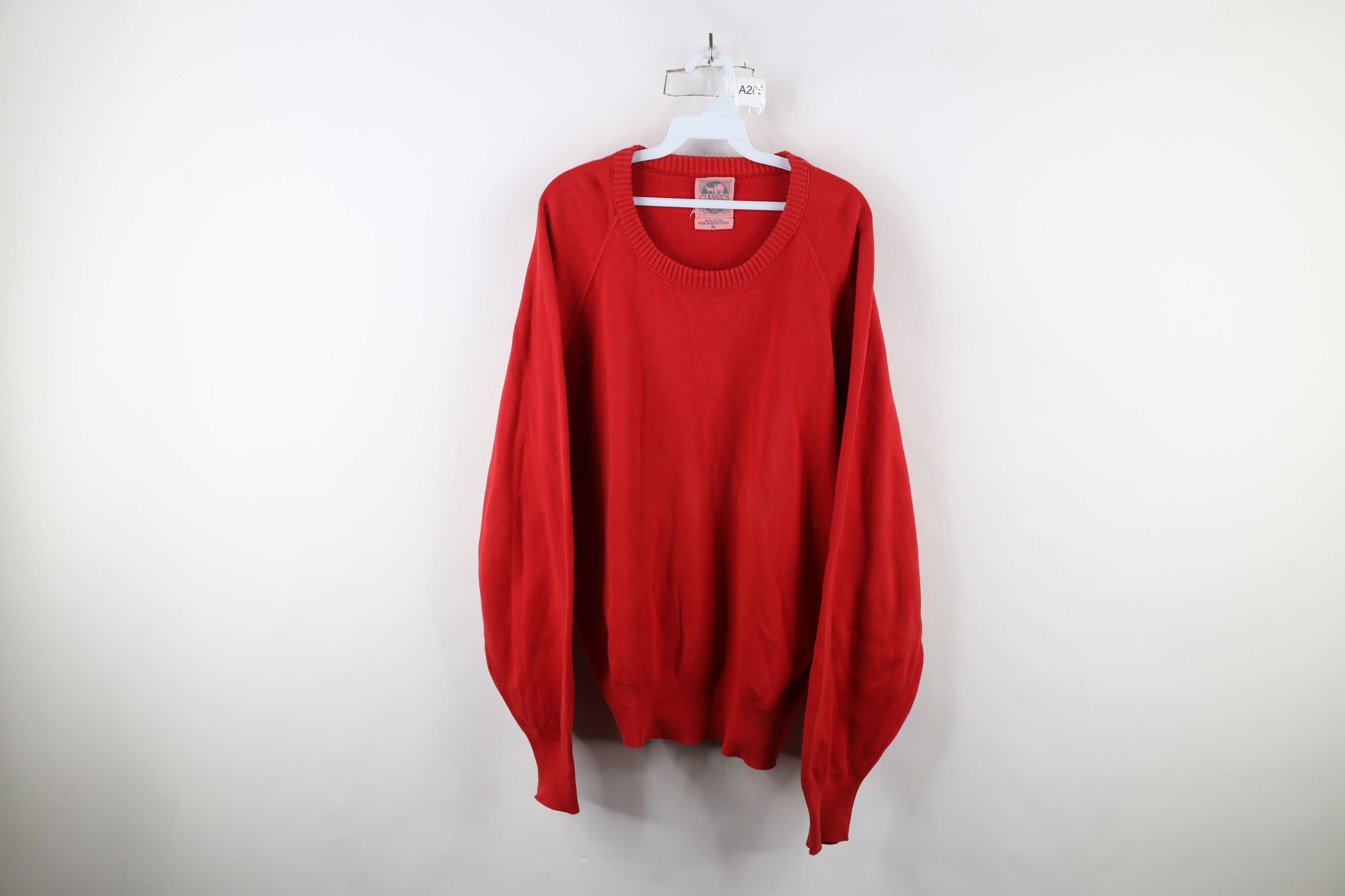 Vintage Vintage 90s Streetwear Cotton Knit Crewneck Sweater Red USA Size US XL / EU 56 / 4 - 1 Thumbnail