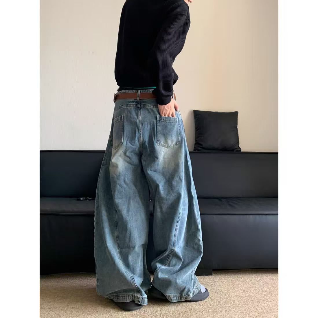 Vintage Blue street wide-leg washed distressed scimitar jeans Size US 32 / EU 48 - 4 Thumbnail