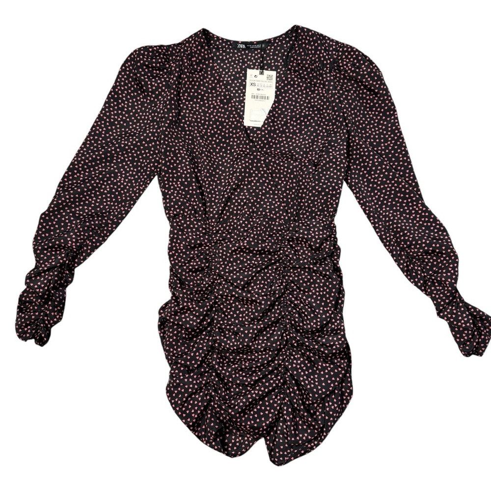 Zara NWT New Zara Heart Printed Ruched Draped Mini Dress Size XS Size XS / US 0-2 / IT 36-38 - 6 Thumbnail