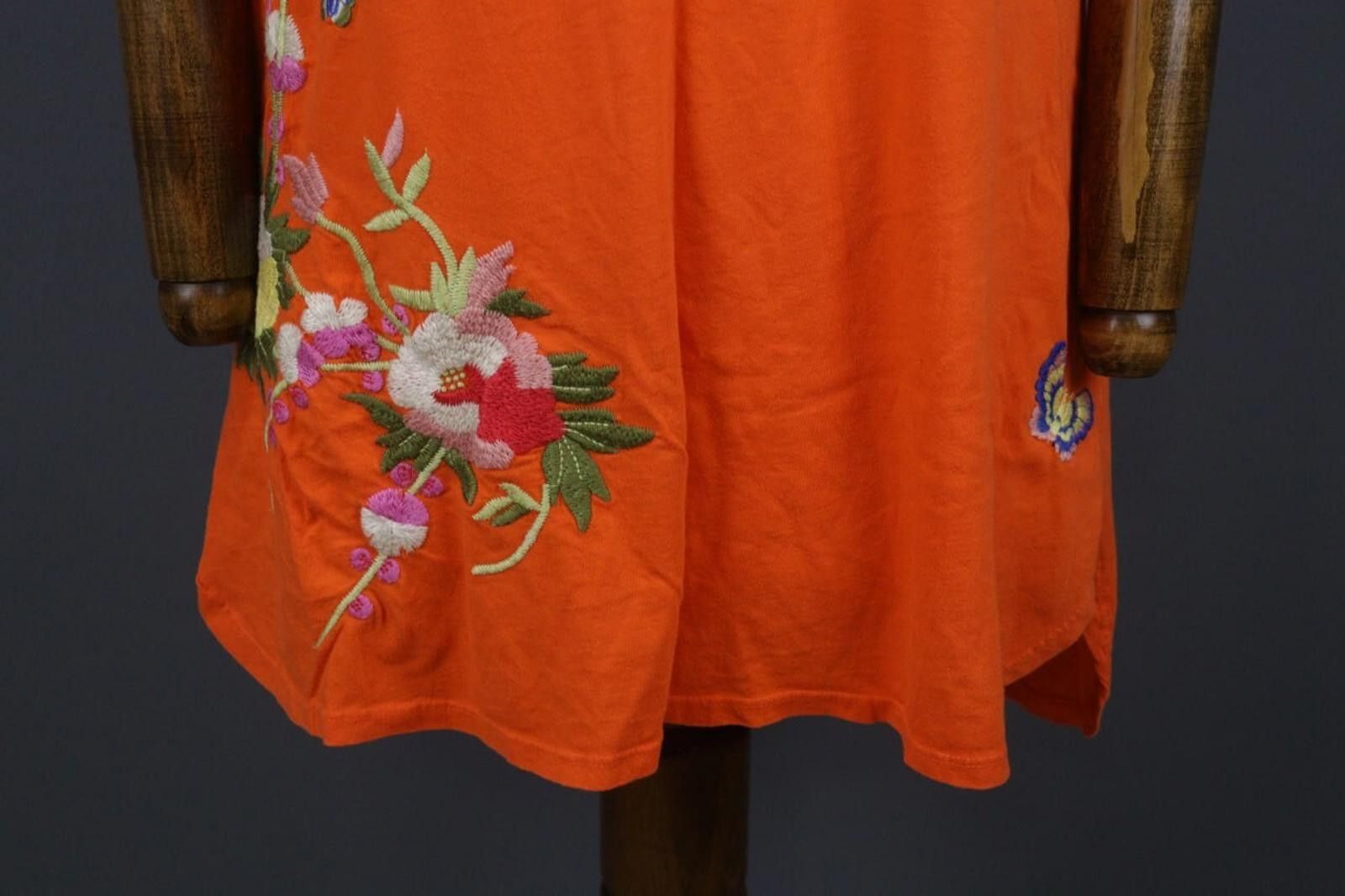 Designer Johnny Was Orange Cotton Embroidered Shift Dress Size M / US 6-8 / IT 42-44 - 3 Thumbnail