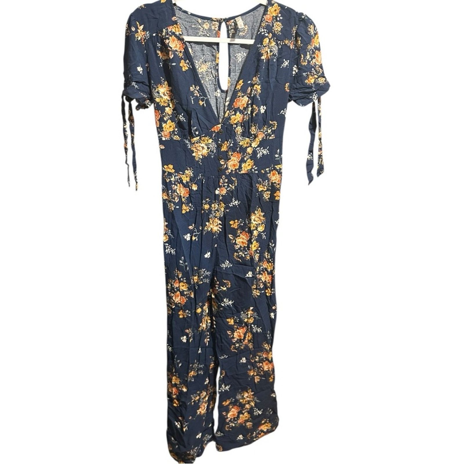 Other Xhilaration Blue Yellow Floral Romper V-Neckline Size M Size 30" / US 8 / IT 44 - 1 Thumbnail