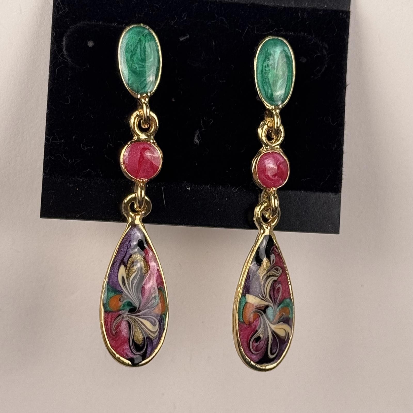 Other Vintage Gold-Tone Enamel Chandelier Drop Pierced Earrings Size ONE SIZE - 3 Thumbnail