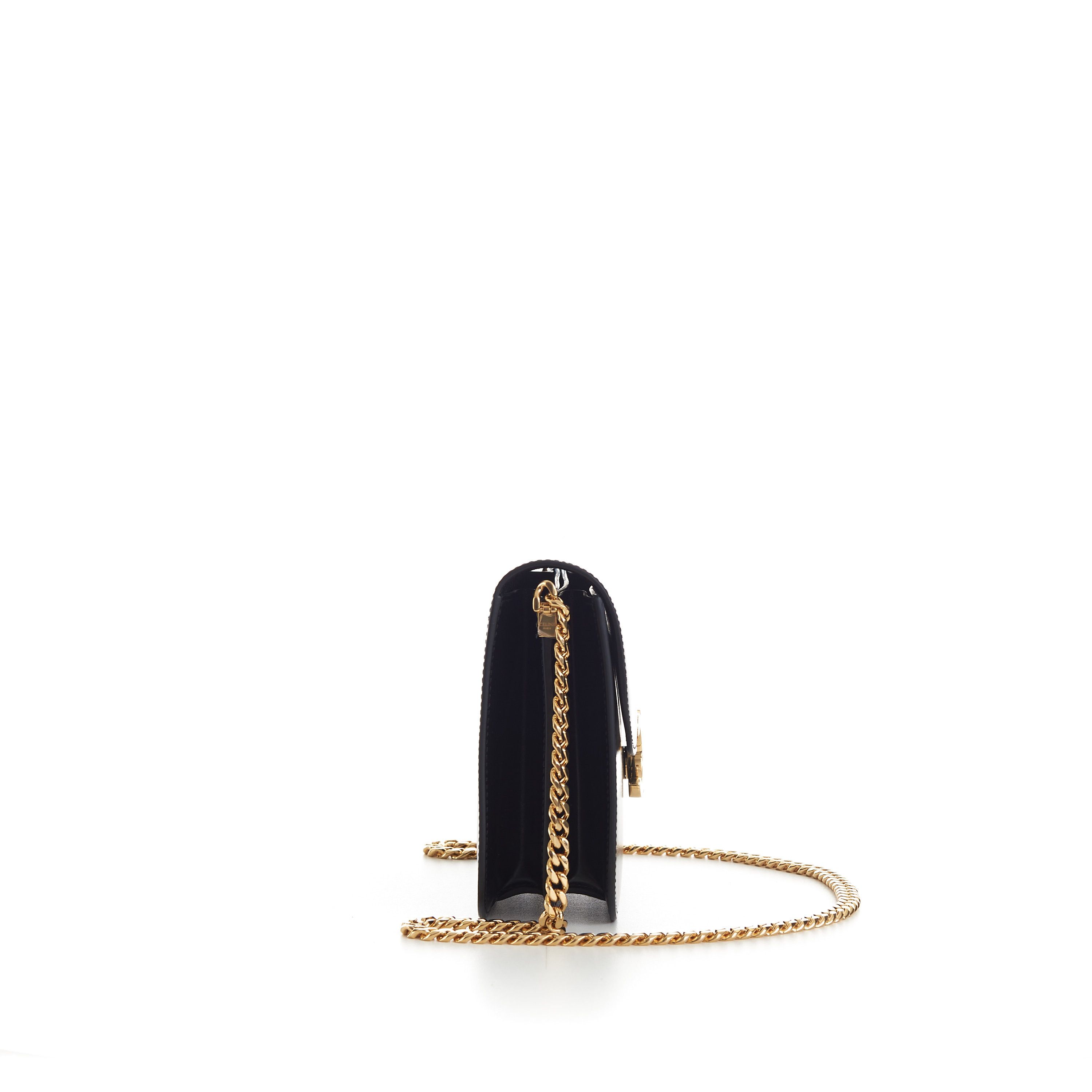 Celine Black College Triomphe Bag - Shiny Calfskin, Chain Strap Size ONE SIZE - 10 Thumbnail