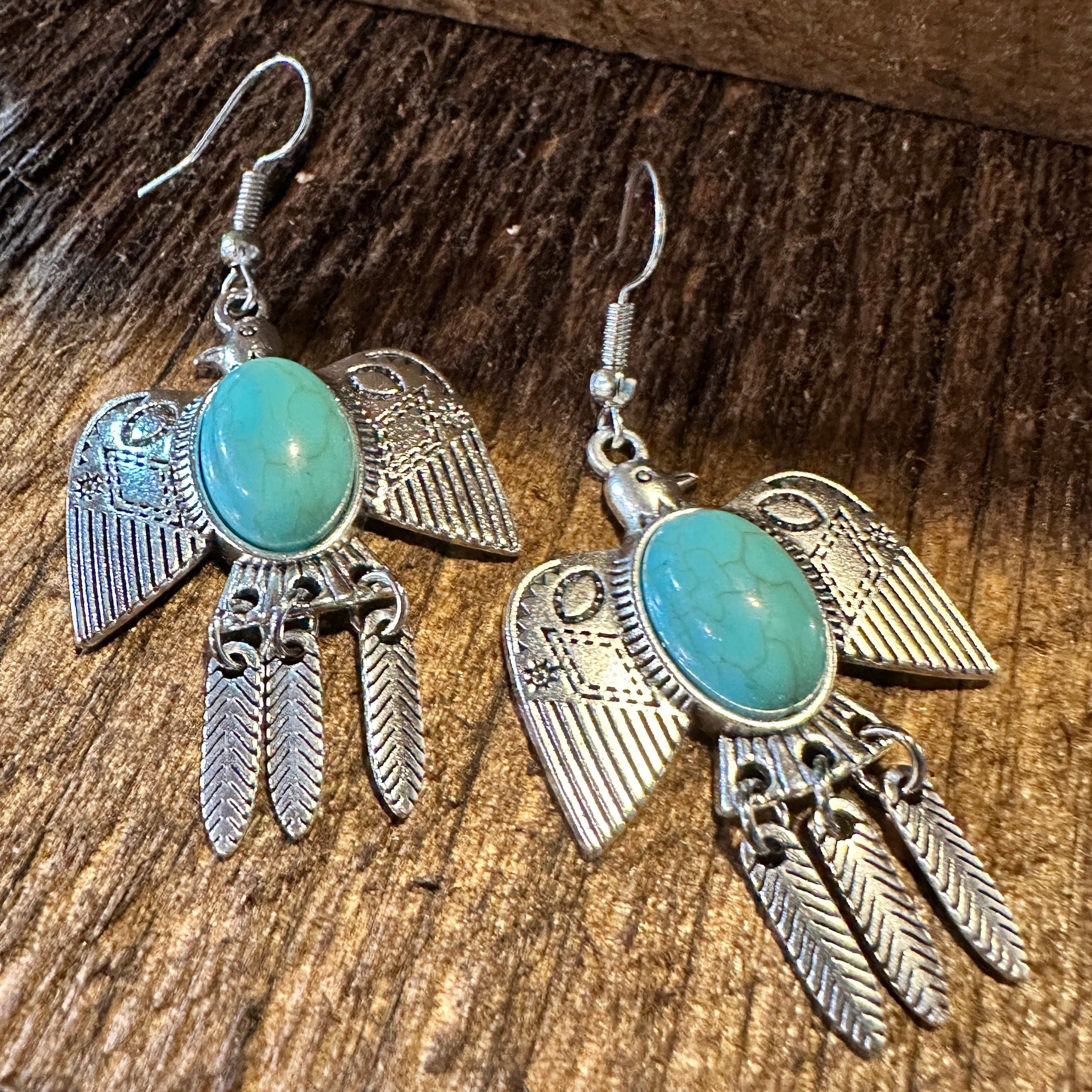 Other Navajo Thunderbird Turquoise Drop Earrings with Silver Plati Size ONE SIZE - 5 Thumbnail