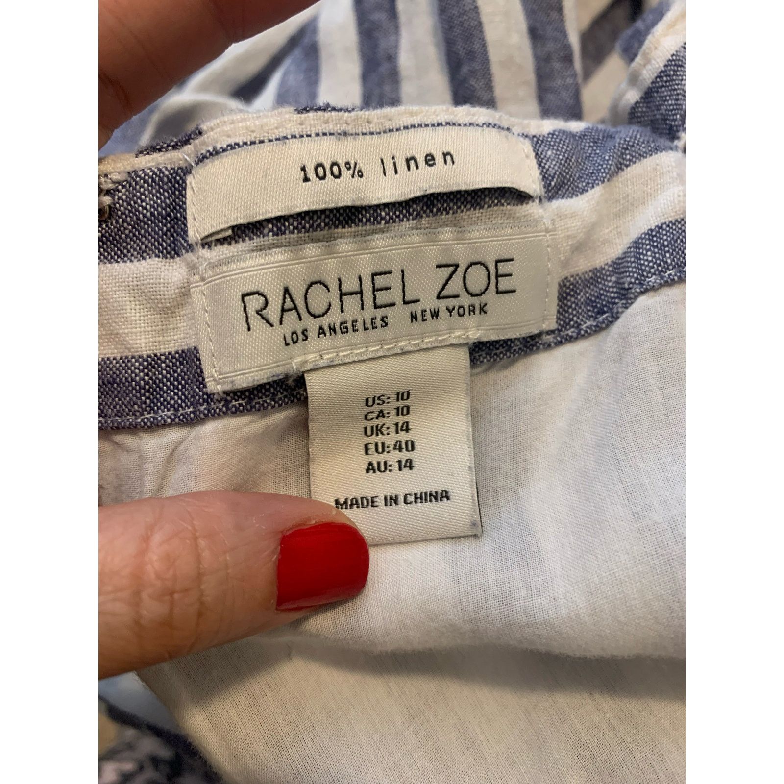 Rachel Zoe RACHEL ZOE Blue Linen Striped cropped Jumpsuit size 4 Size 27" / US 4 / IT 40 - 3 Thumbnail