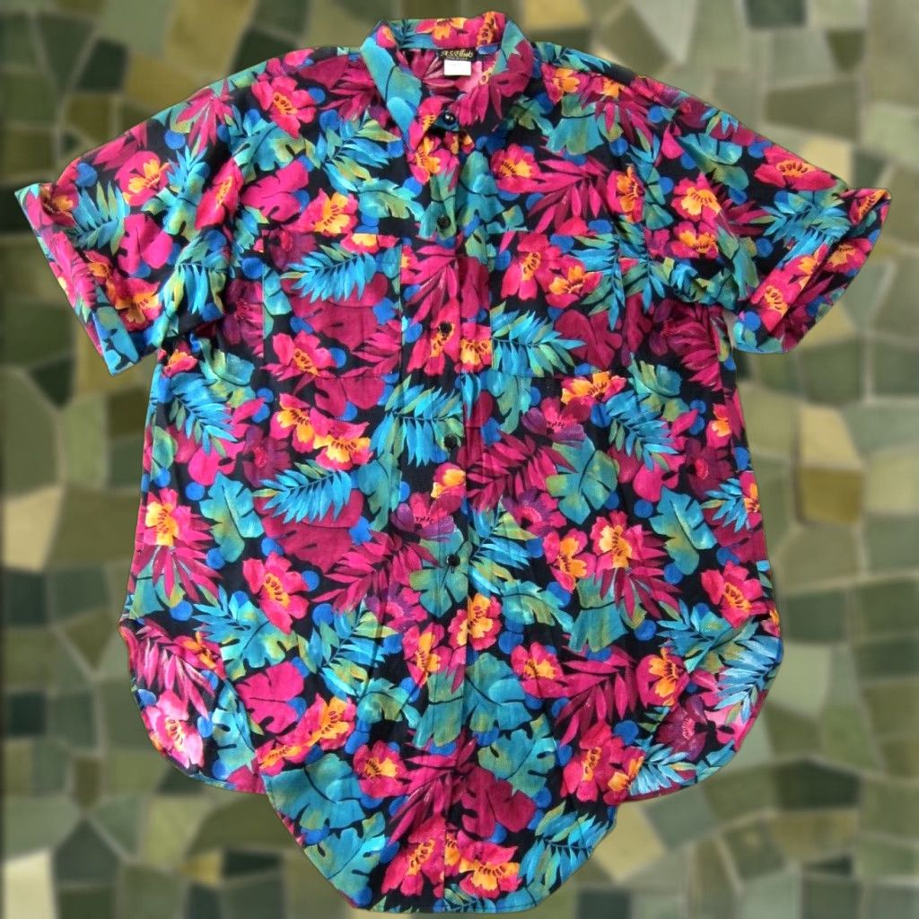 Pinko Vtg A.S. Elliot Blouse Floral Button Down Short Sleeve Pink 24W Rayon Plus Ladies Shirt Size 4XL / US 24-26 - 1 Thumbnail