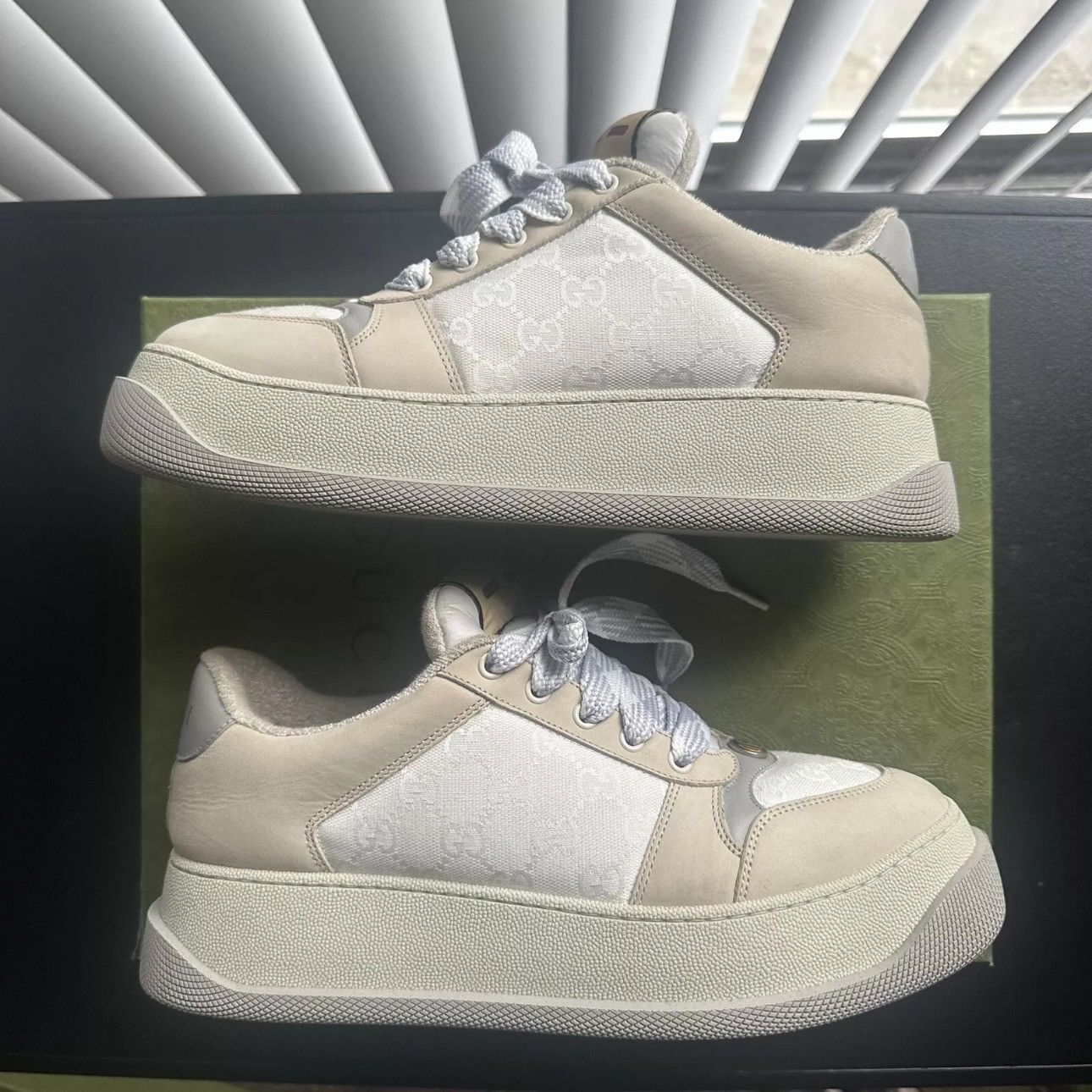 Gucci Gucci Double Screener Monogram sneakers Beige/white Grey Size US 10 / EU 43 - 1 Thumbnail