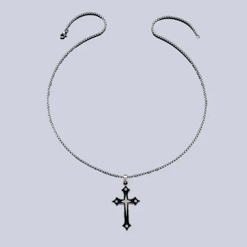 Jewelry Black Stainless Steel Cross Pendant Necklace Size ONE SIZE - 5 Thumbnail