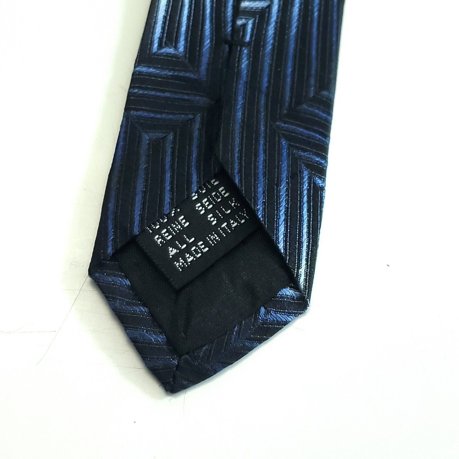 Designer Pavone Silk Tie Blue Black Metallic Abstract Woven Wide Ital Size ONE SIZE - 4 Thumbnail