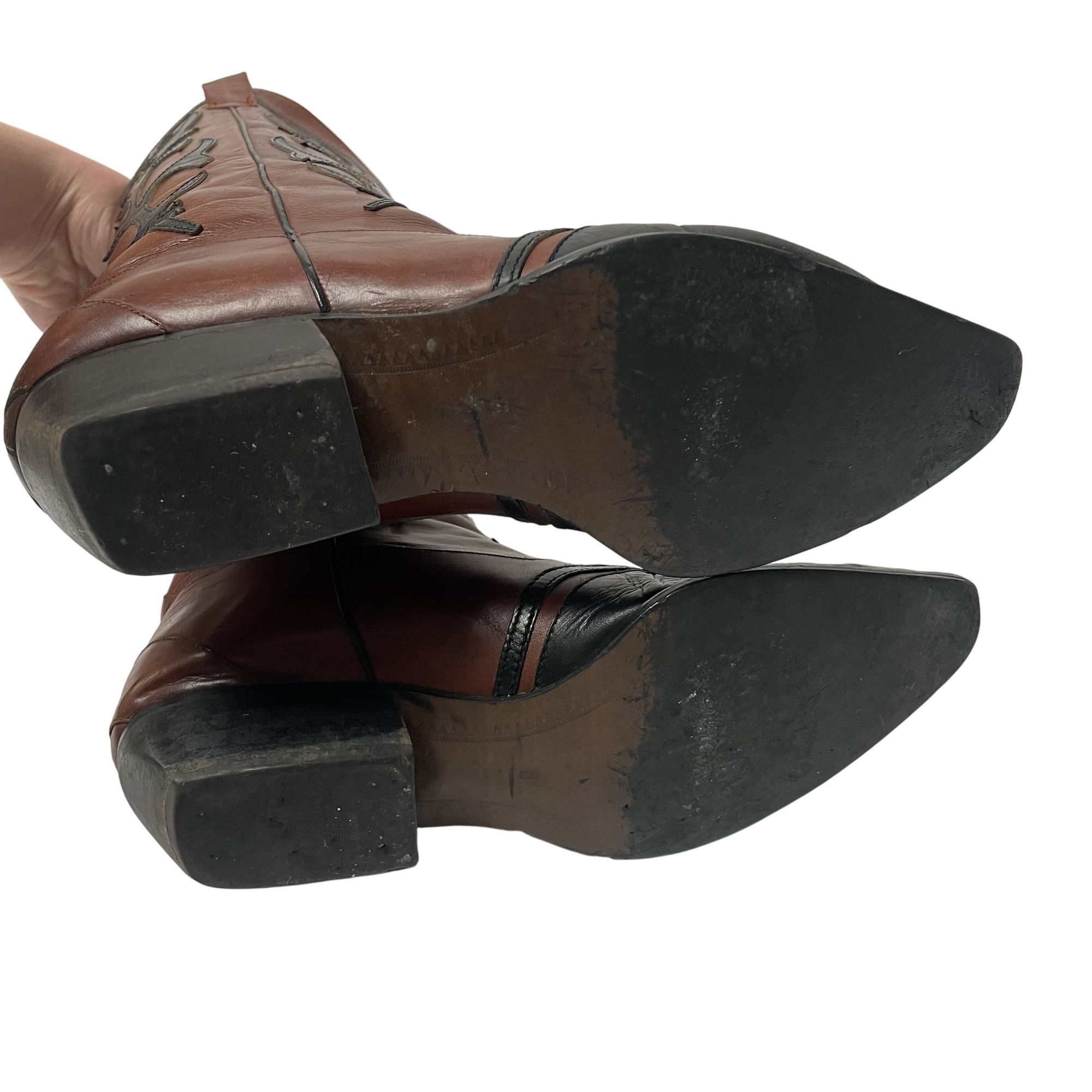 Other Vtg Van Eli Leather Cowboy Western Black Wingtip RODEO Boots Size US 6 / IT 36 - 7 Thumbnail
