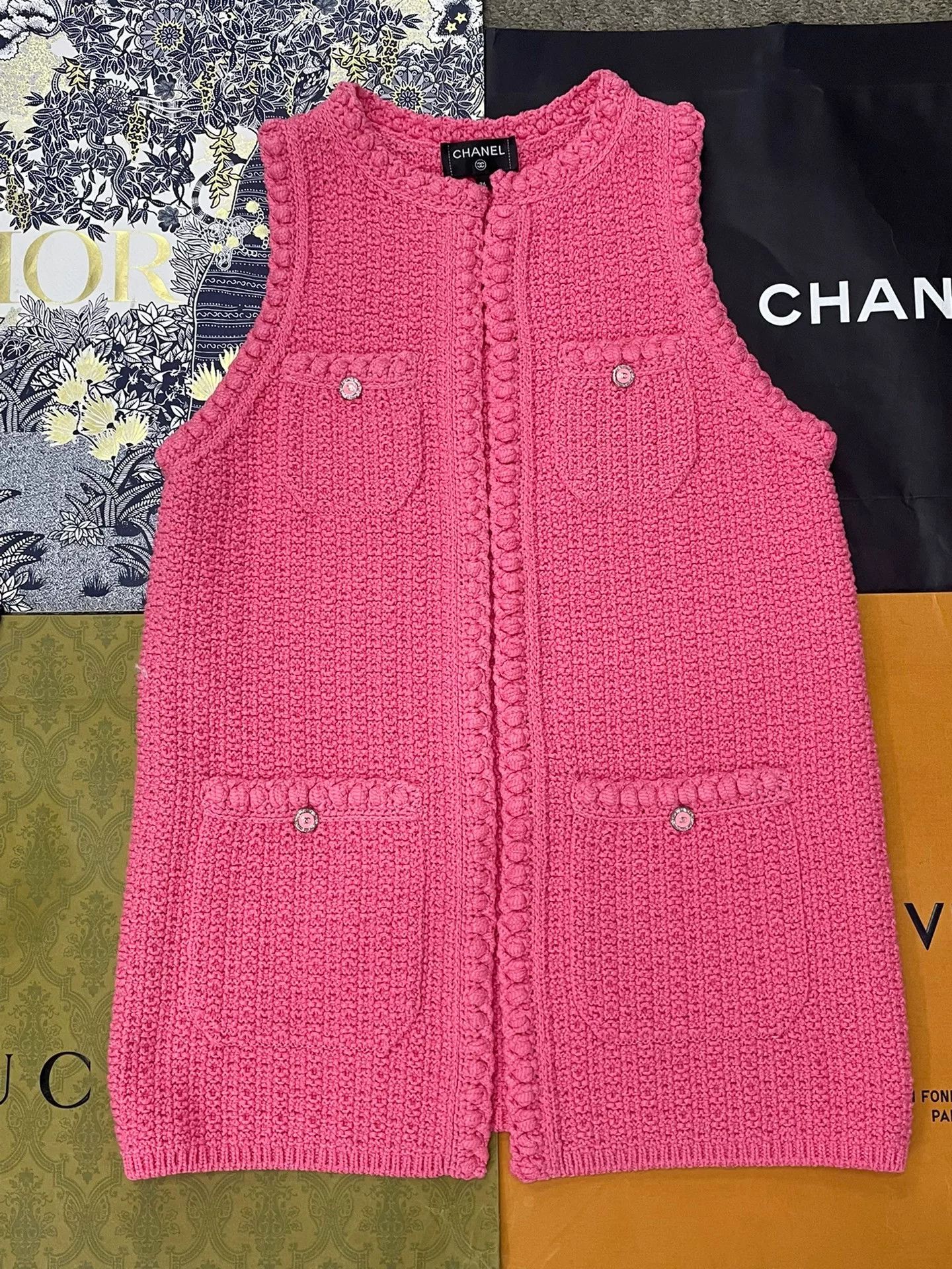 Chanel Chanel Pink Long Knit Vest Size US M / EU 48-50 / 2 - 1 Thumbnail
