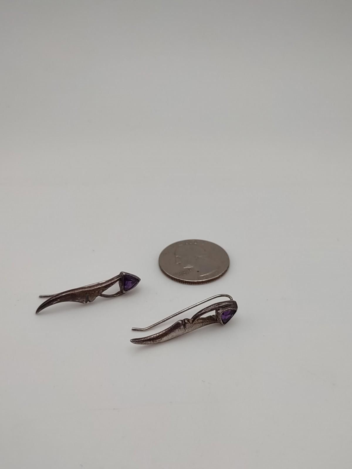 The Unbranded Brand Sterling Silver Amethyst Threader Modernist Drop Earrings Size ONE SIZE - 5 Thumbnail