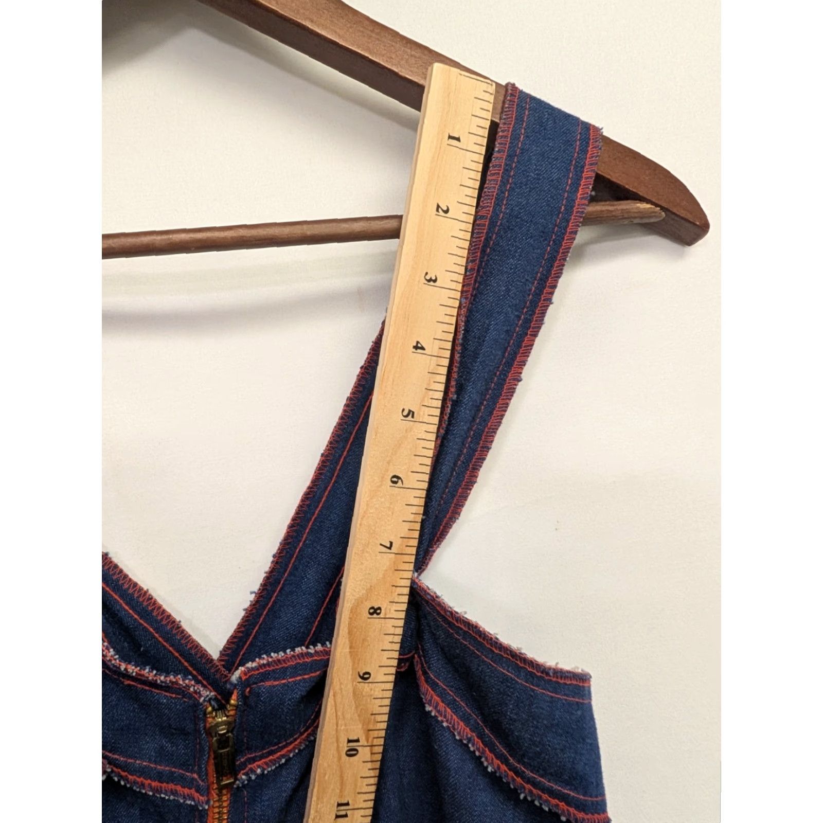 Denime VINTAGE 70s Jean Pinup Dress Day Dress Womens M 9 Denim Chambray Patches Overall Size 30" / US 8 / IT 44 - 6 Thumbnail