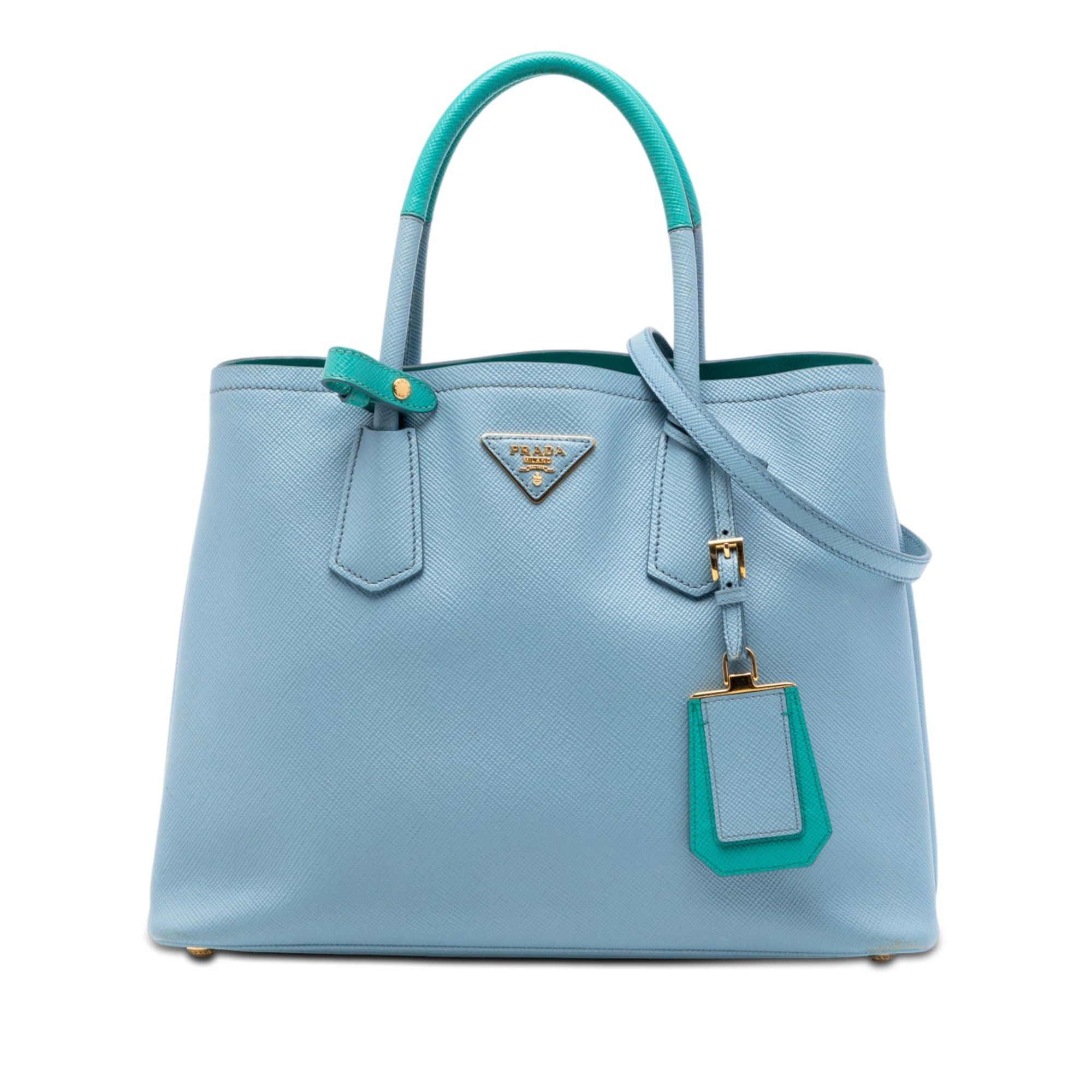 Prada Medium Bicolor Saffiano Cuir Double Satchel Size ONE SIZE - 1 Thumbnail