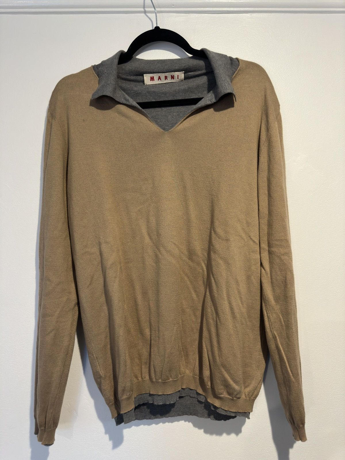 image of Marni Double Layer Collared Sweater in Camel, Men's (Size Medium)
