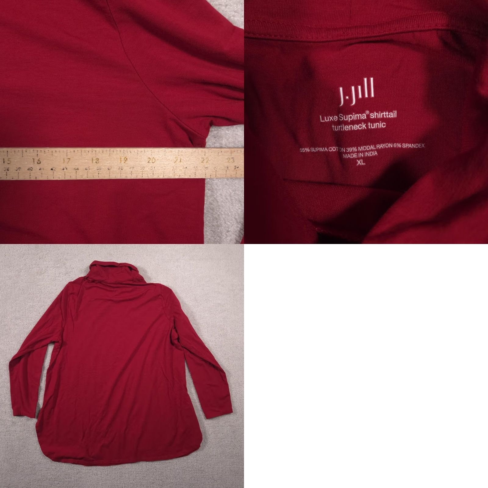 J. Jill J. Jill Shirt Womens XL Red Luxe Supima Turtleneck Long Sleeve Tunic Top Stretch Shirt Woman XL Red Luxe Supima Tunic Size XL / US 12-14 / IT 48-50 - 8 Thumbnail