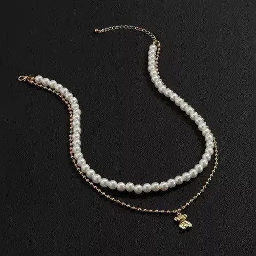Jewelry Creative Double Layer Pearl Bear Necklace Size ONE SIZE - 2 Thumbnail