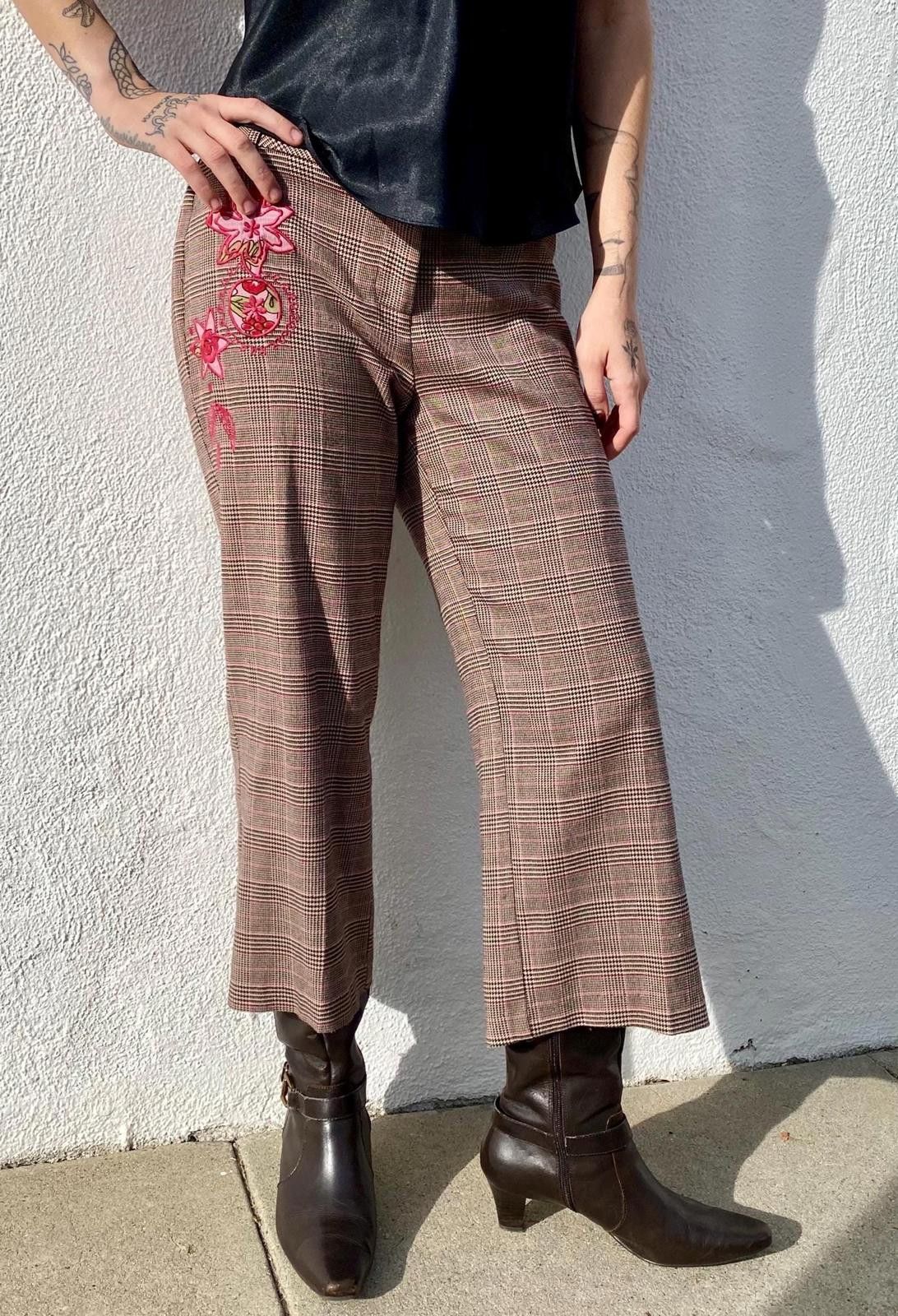 Vintage VTG Y2K Low Rise Plaid Capri Pants USA Made Embroidered 7/8 Size 30" / US 8 / IT 44 - 2 Thumbnail