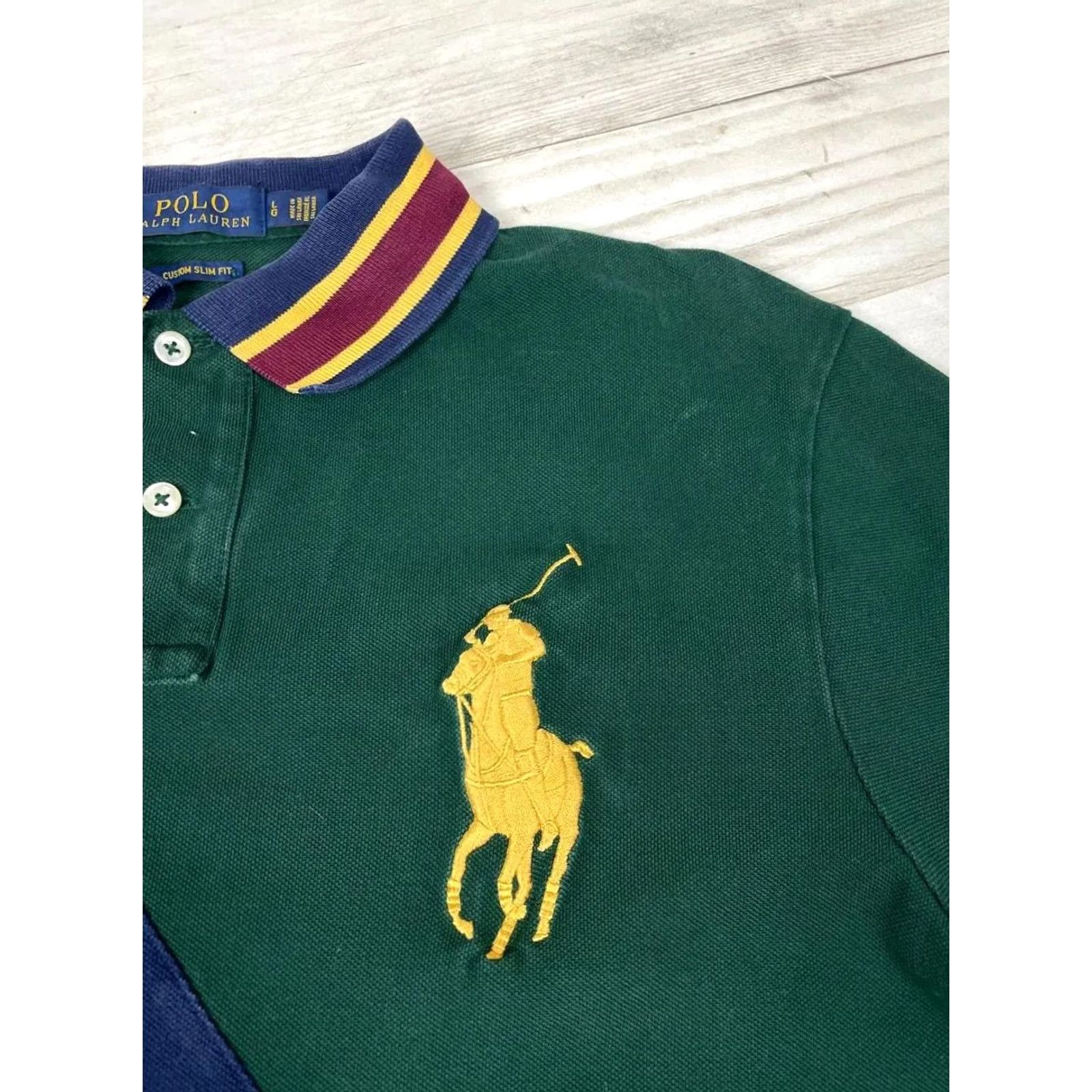 Polo Ralph Lauren VINTAGE Polo Ralph Lauren Big Pony Striped Rugby Shirt Men L green Polo Shirt Size L Men Size US L / EU 52-54 / 3 - 4 Thumbnail