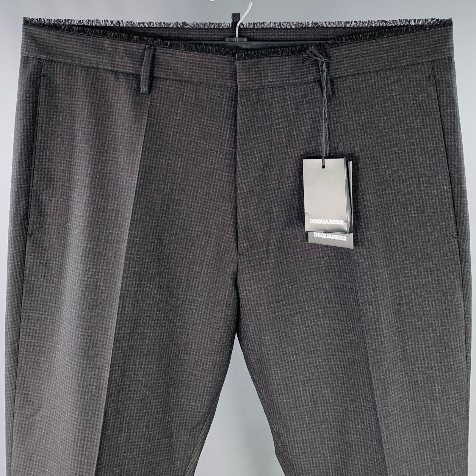 Dsquared2 DSQUARED2 Grey Black Checkered Wool Raw Edge Dress Pants Size US 38 / EU 54 - 2 Thumbnail